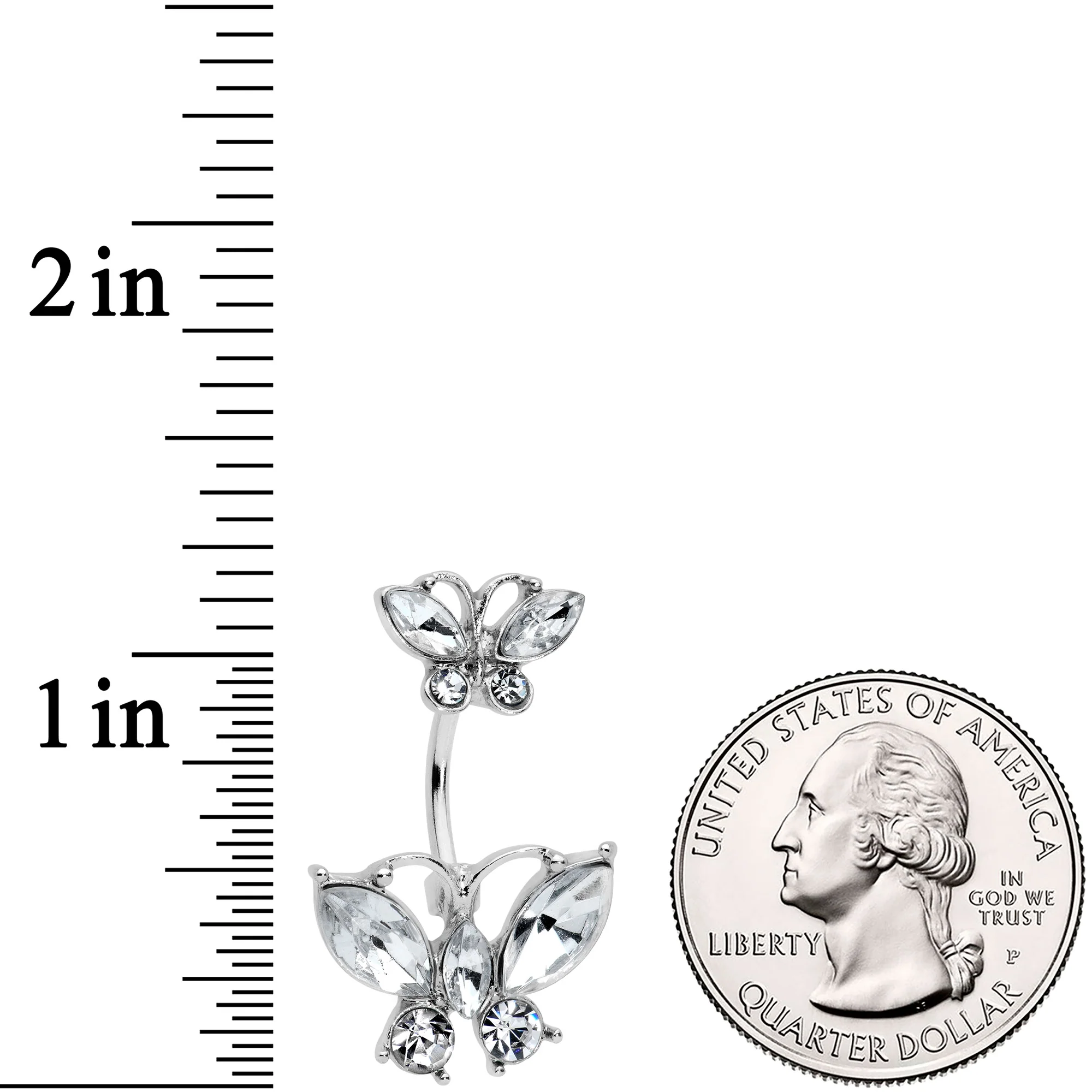 Clear Gem Double Butterfly Double Mount Belly Ring - Image 2