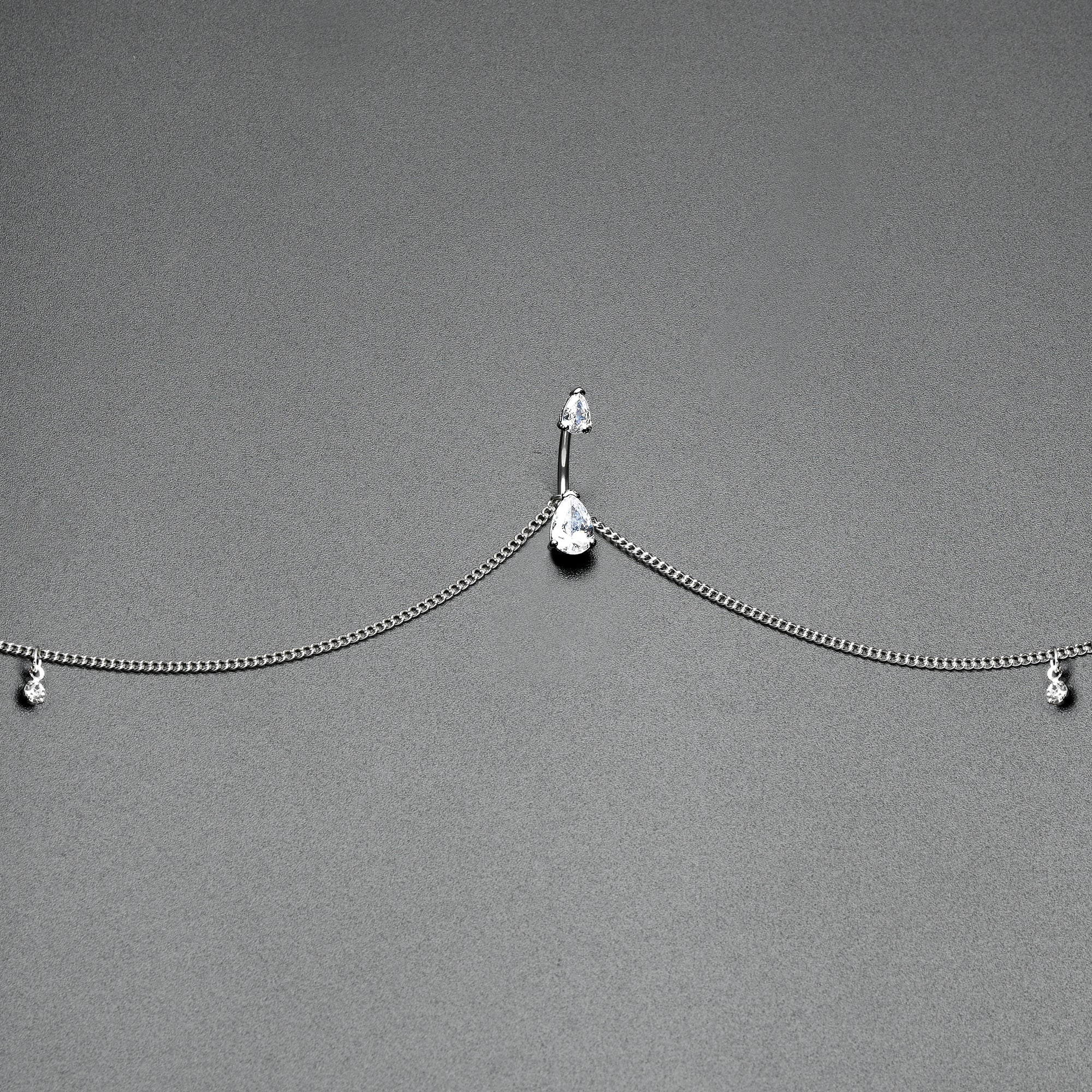 Clear Gem Double Drop Double Mount Belly Ring Belly Chain - Image 4