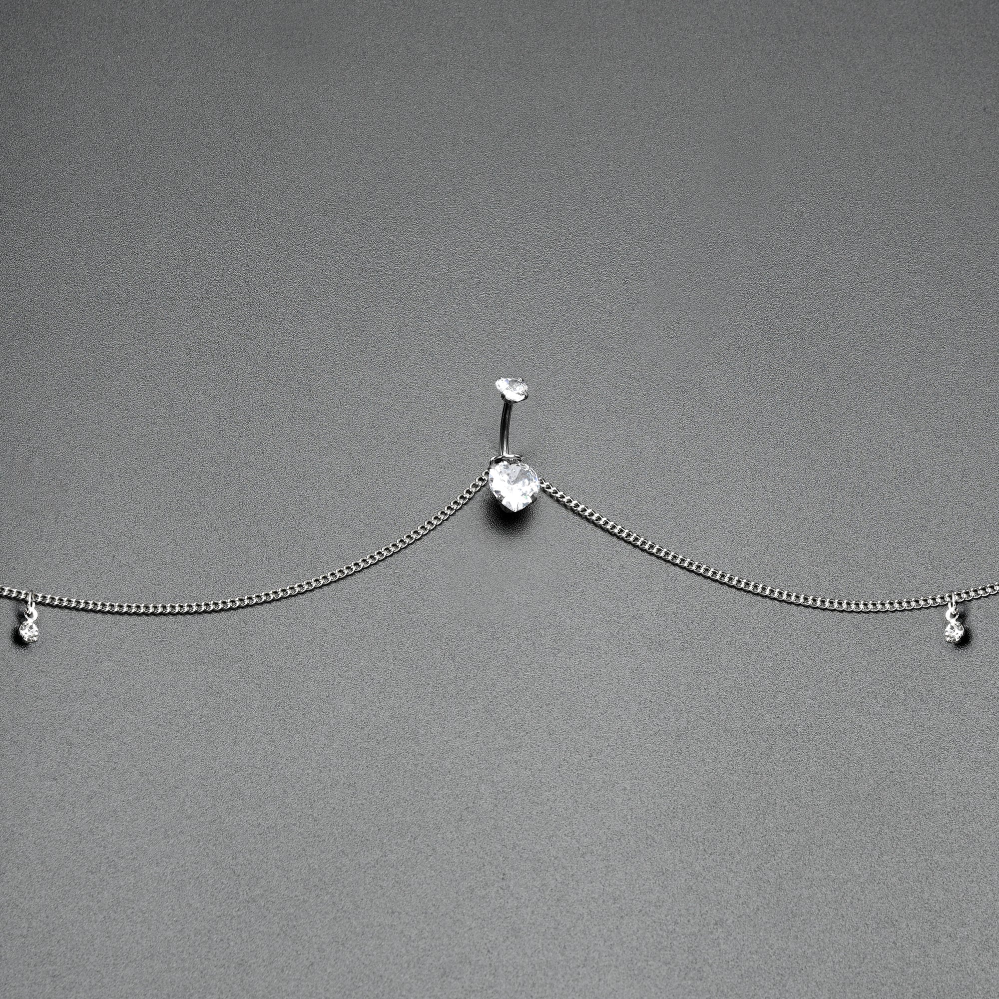 Clear Gem Double Heart Double Mount Belly Ring Belly Chain - Image 4