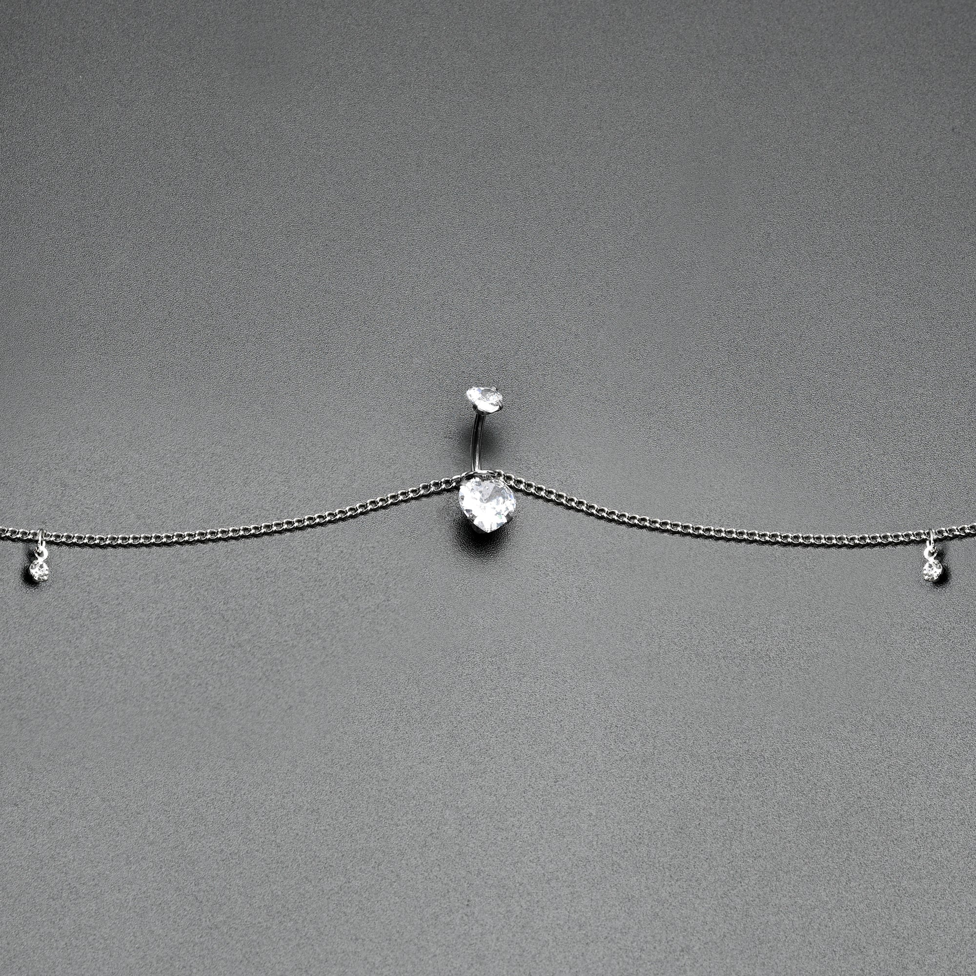 Clear Gem Double Heart Double Mount Belly Ring Belly Chain - Image 5