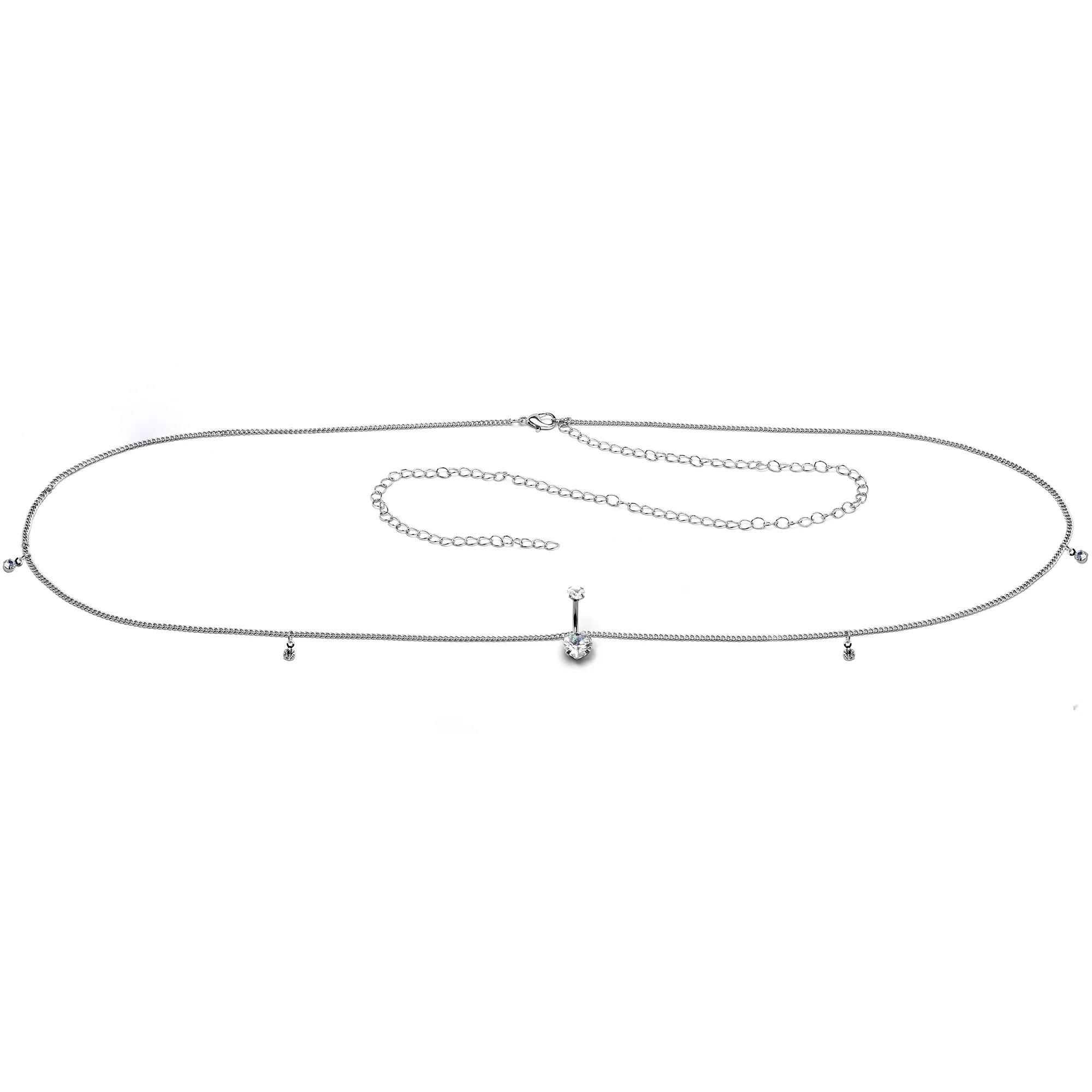Clear Gem Double Heart Double Mount Belly Ring Belly Chain - Image 6