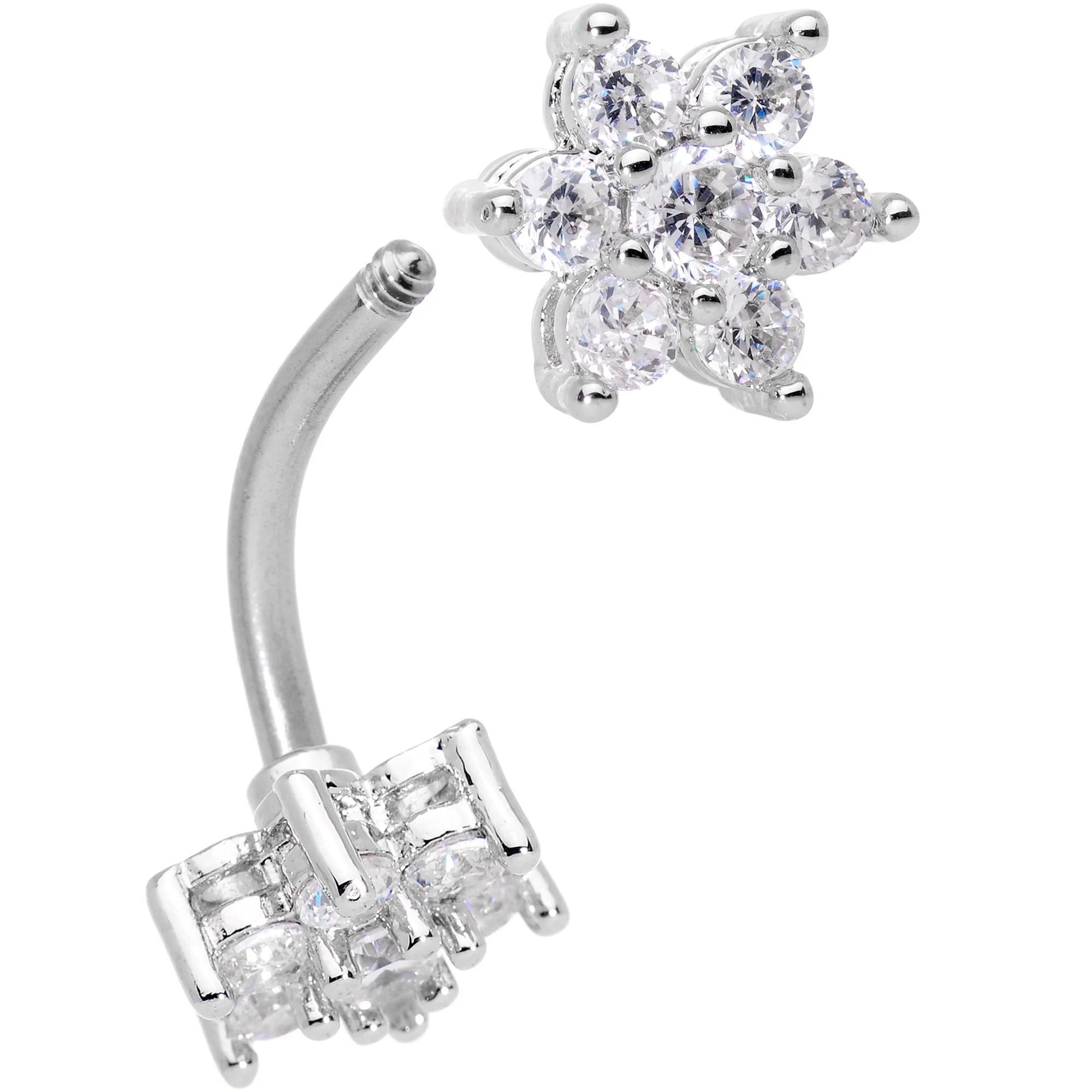 Clear Gem Double Star Reversible Double Mount Belly Ring - Image 2