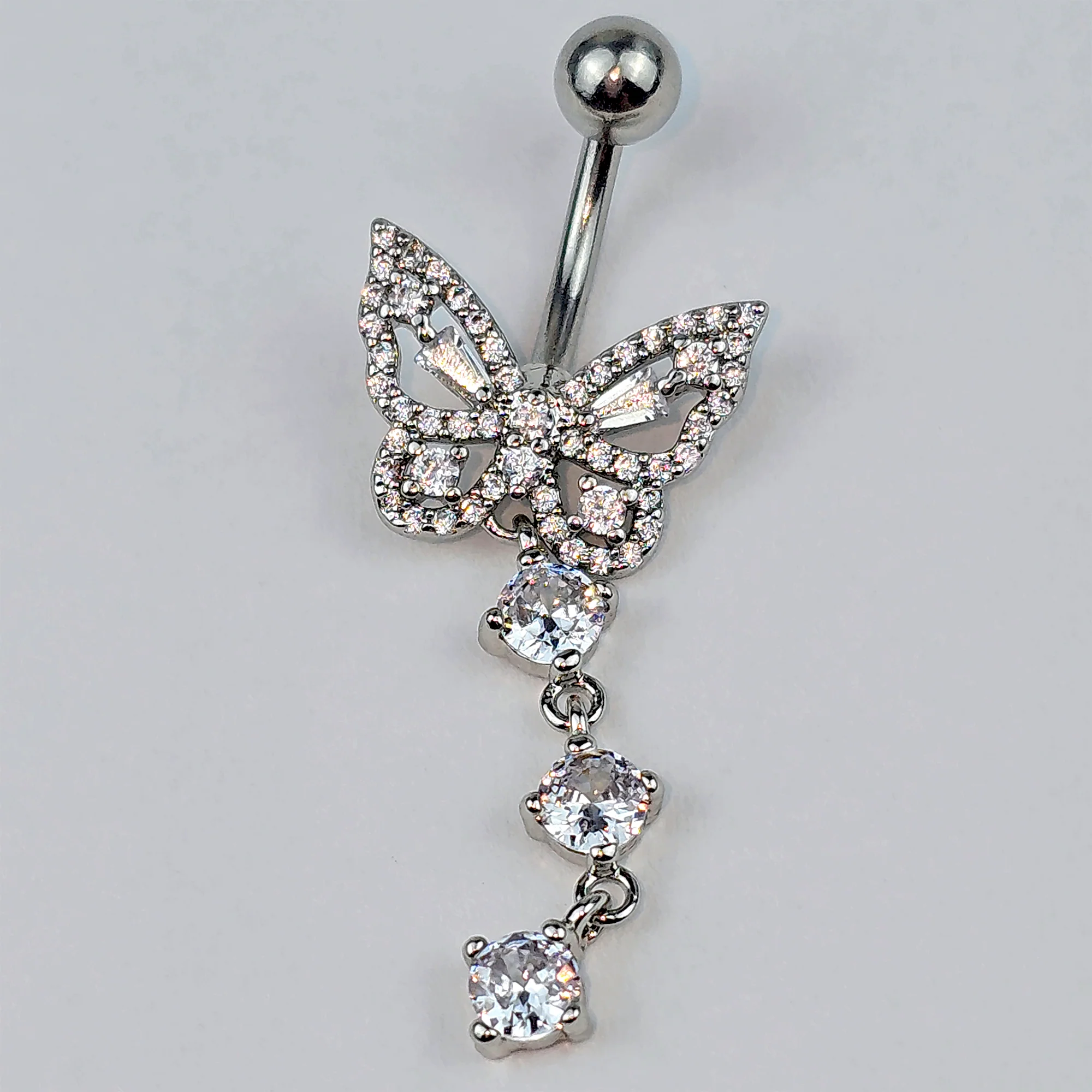 Clear Gem Dramatic Butterfly Dangle Belly Ring - Image 3