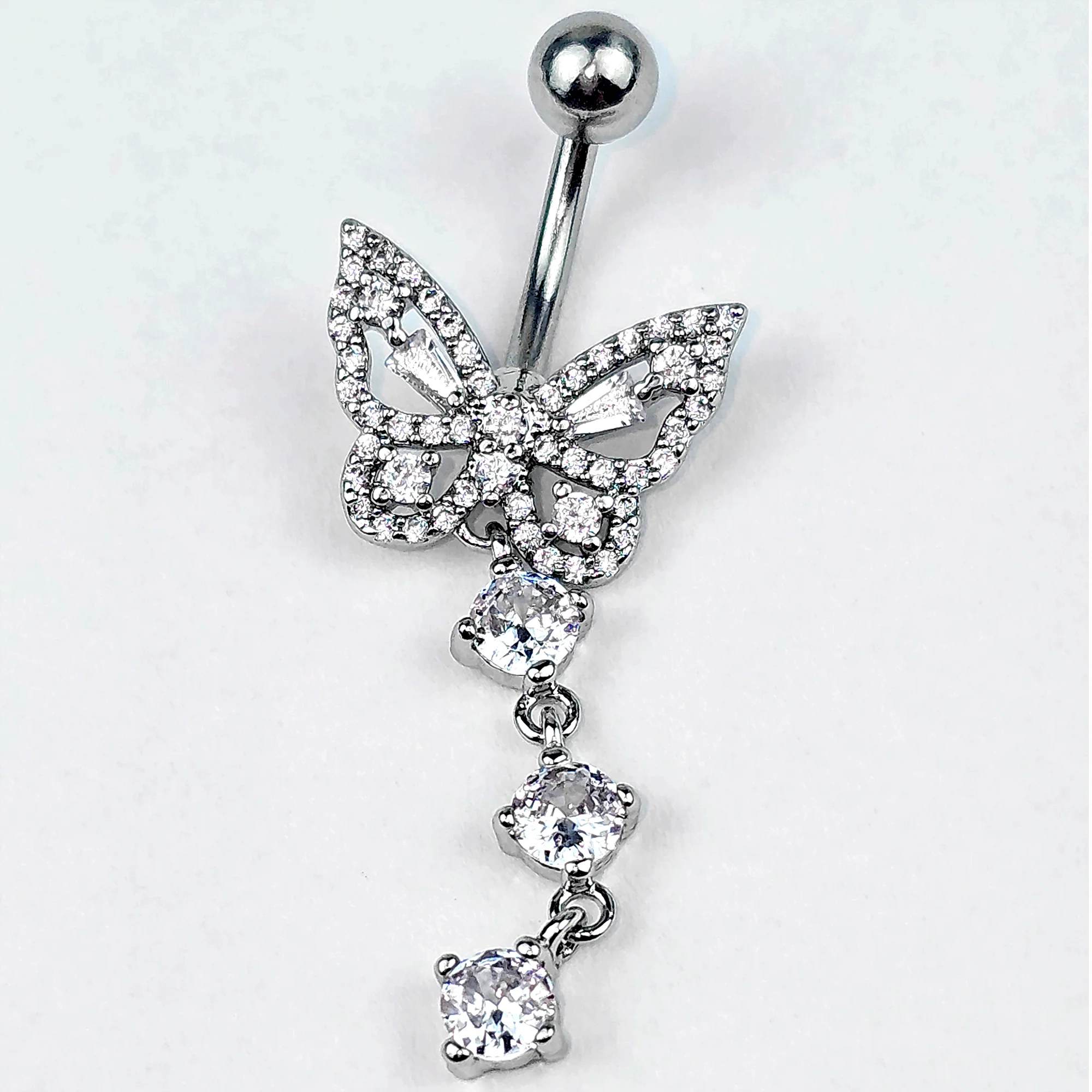 Clear Gem Dramatic Butterfly Dangle Belly Ring - Image 5