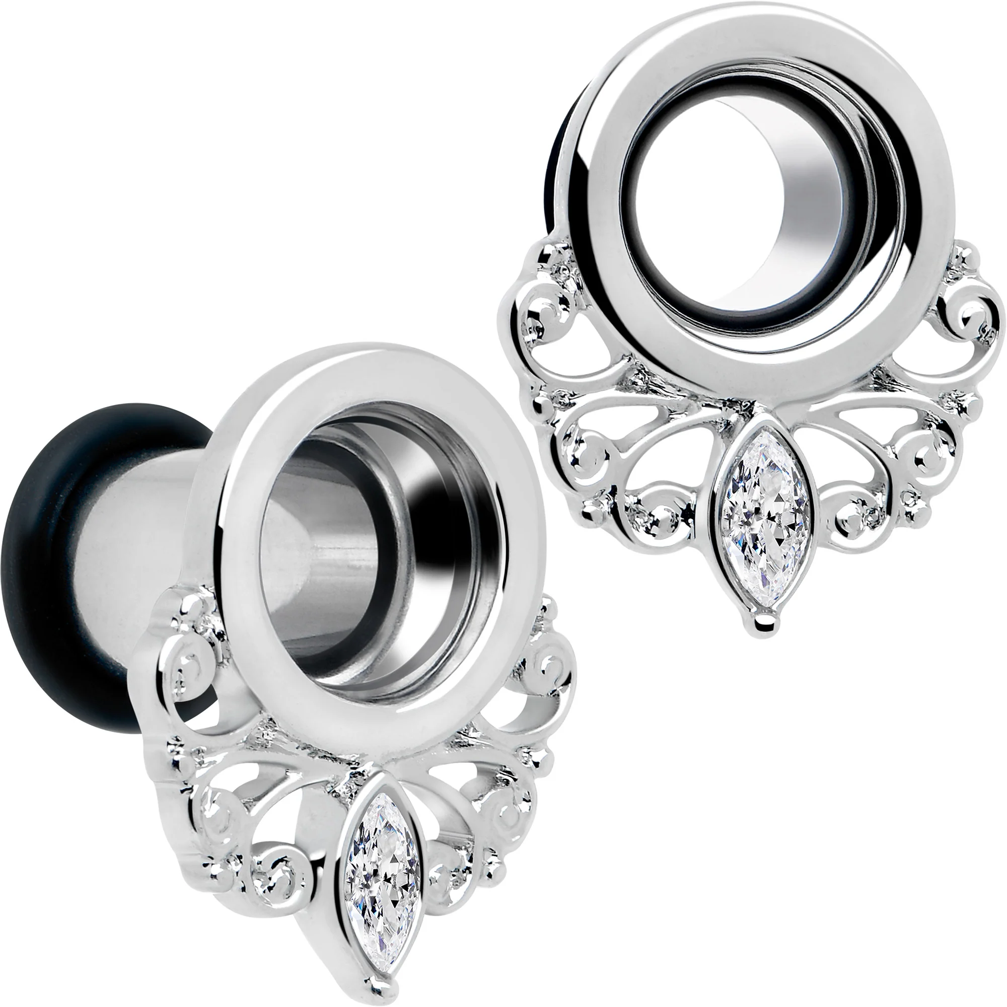 Clear Gem Drop Filigree Single Flare Tunnel Plug Set 6mm to 16mm - Image 6