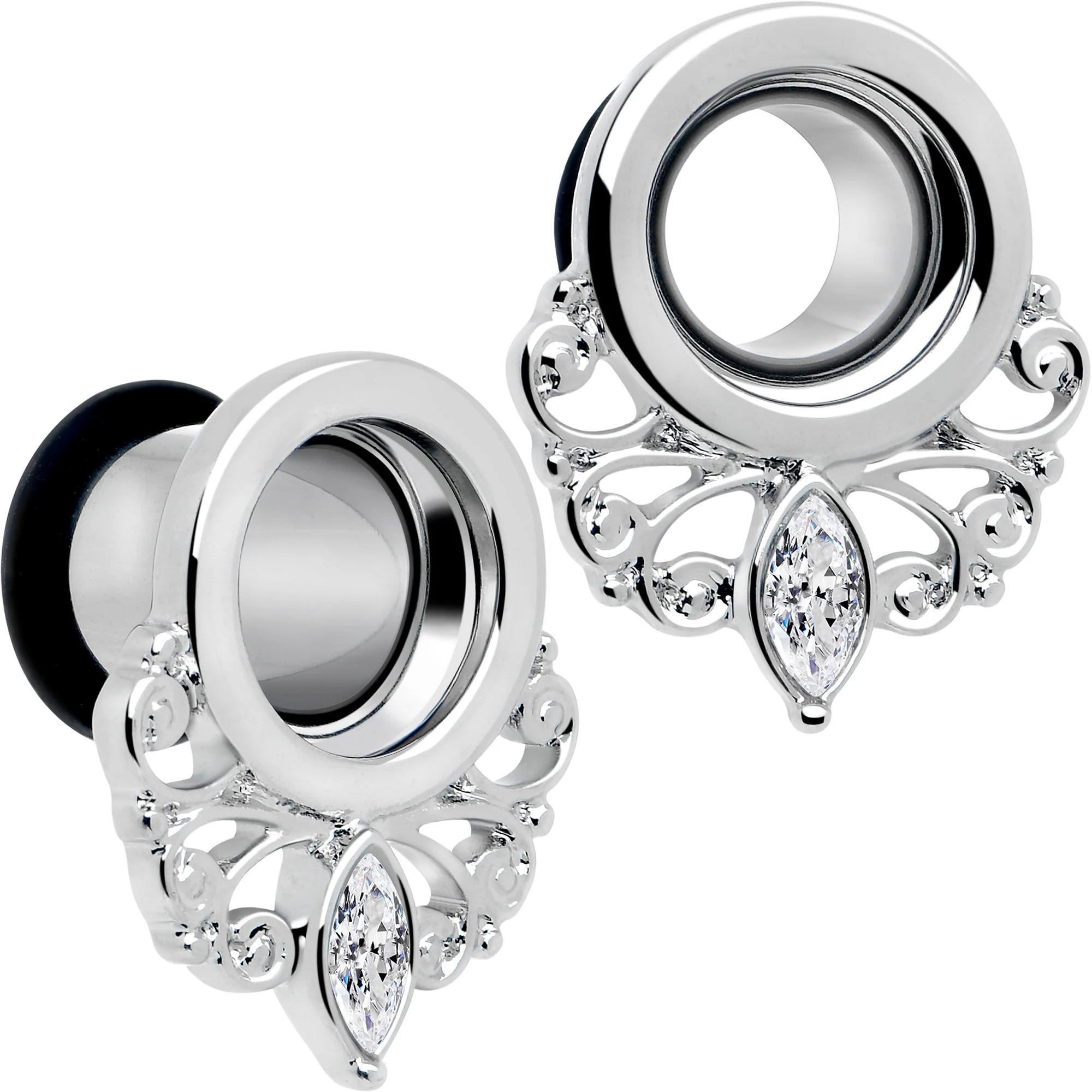 Clear Gem Drop Filigree Single Flare Tunnel Plug Set 6mm to 16mm - Image 7