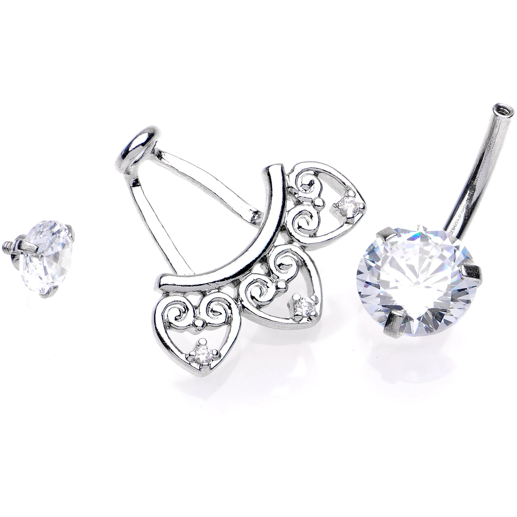 Clear Gem Enchanted Hearts Dangle Belly Ring - Image 3