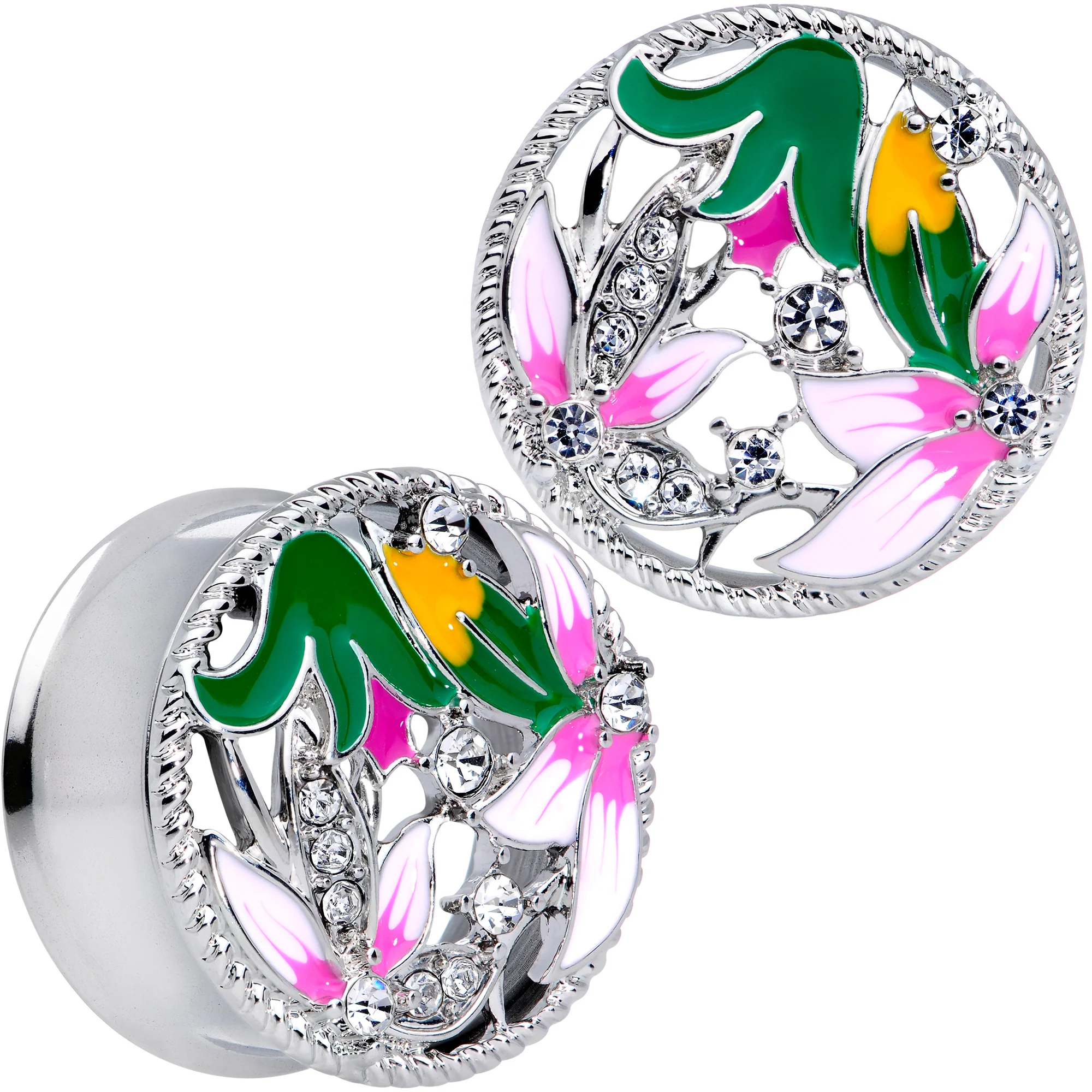 Clear Gem Exotic Garden Flower Double Flare Plug Set - Image 10
