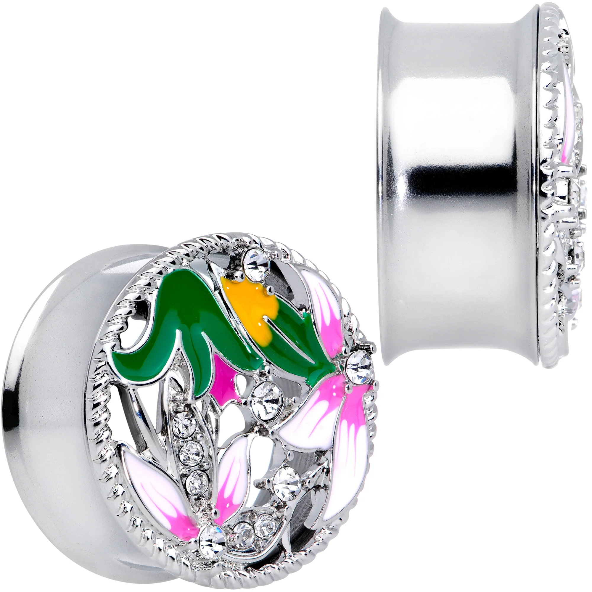 Clear Gem Exotic Garden Flower Double Flare Plug Set - Image 4