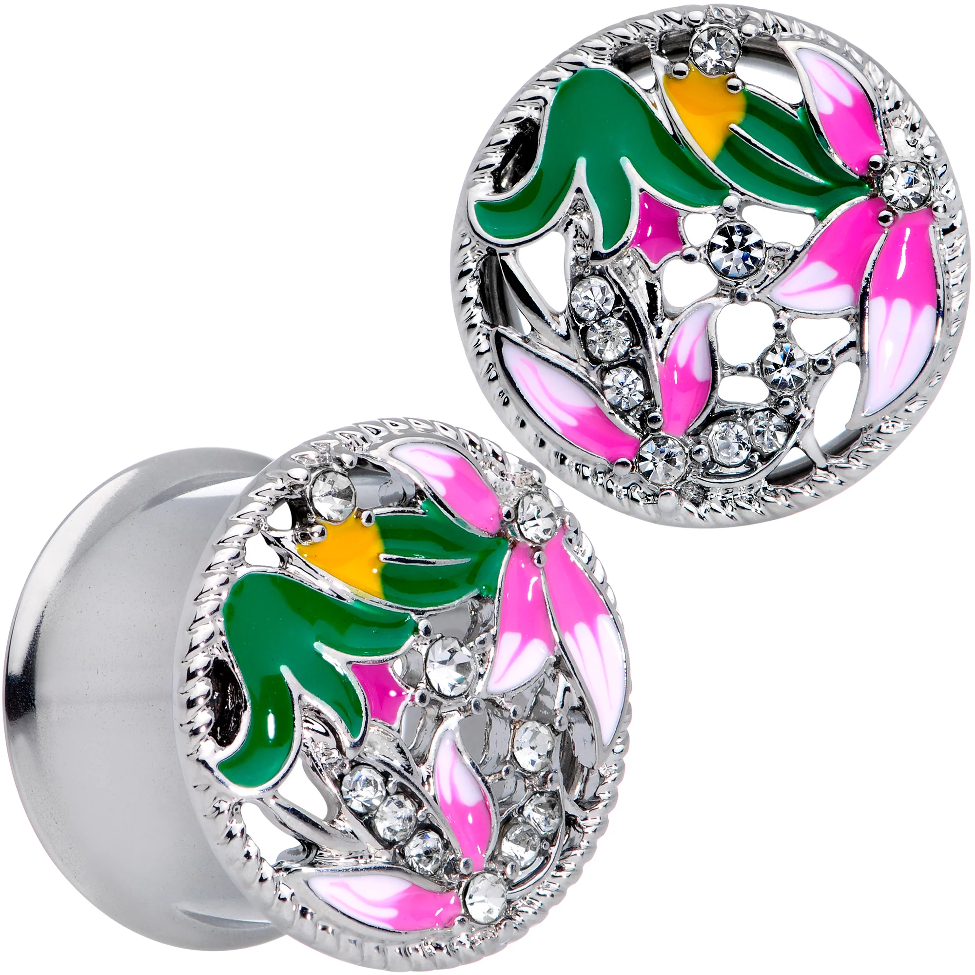 Clear Gem Exotic Garden Flower Double Flare Plug Set - Image 7