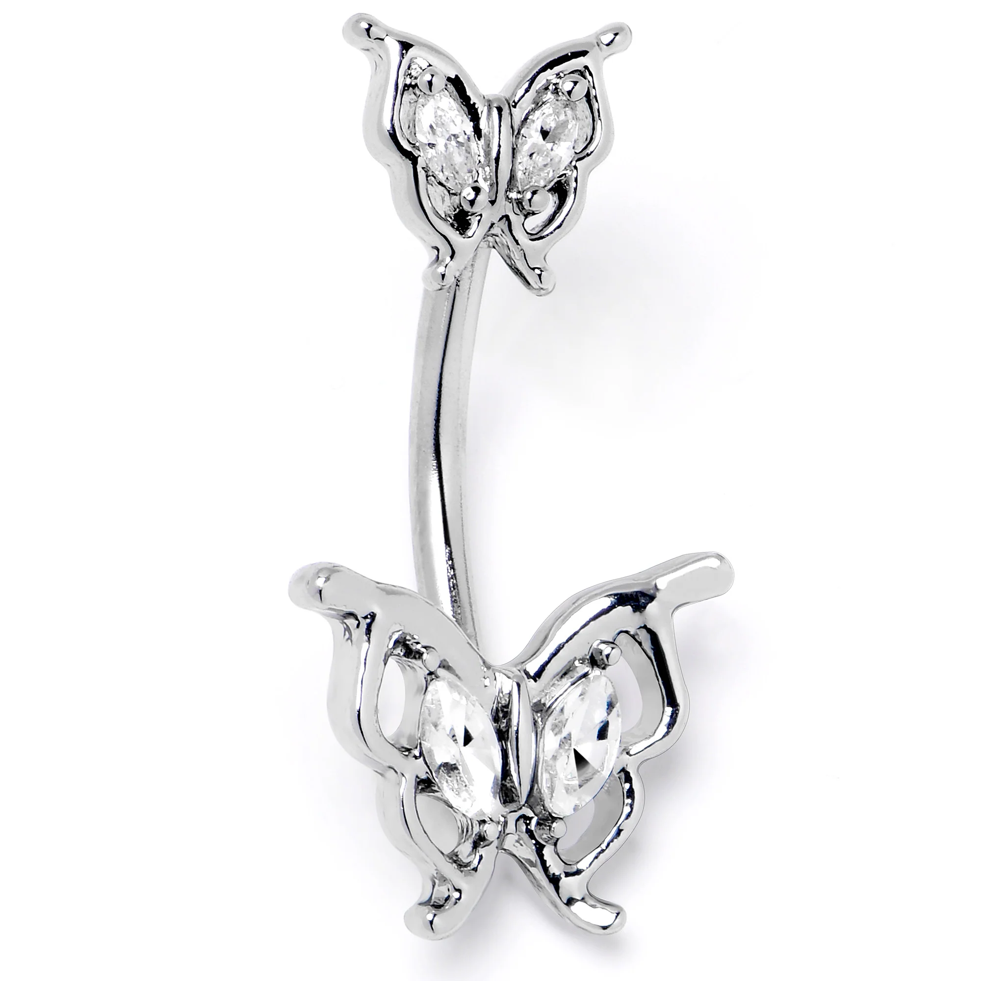 Clear Gem Fancy Fab Butterfly Double Mount Belly Ring - Image 3
