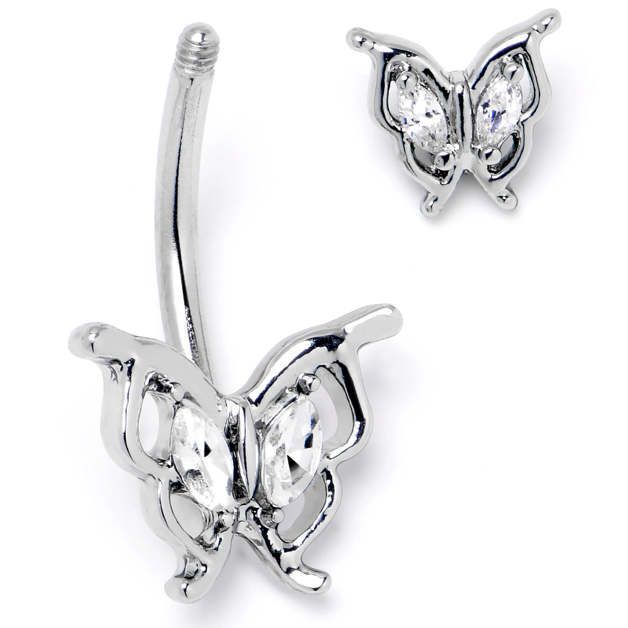 Clear Gem Fancy Fab Butterfly Double Mount Belly Ring - Image 4