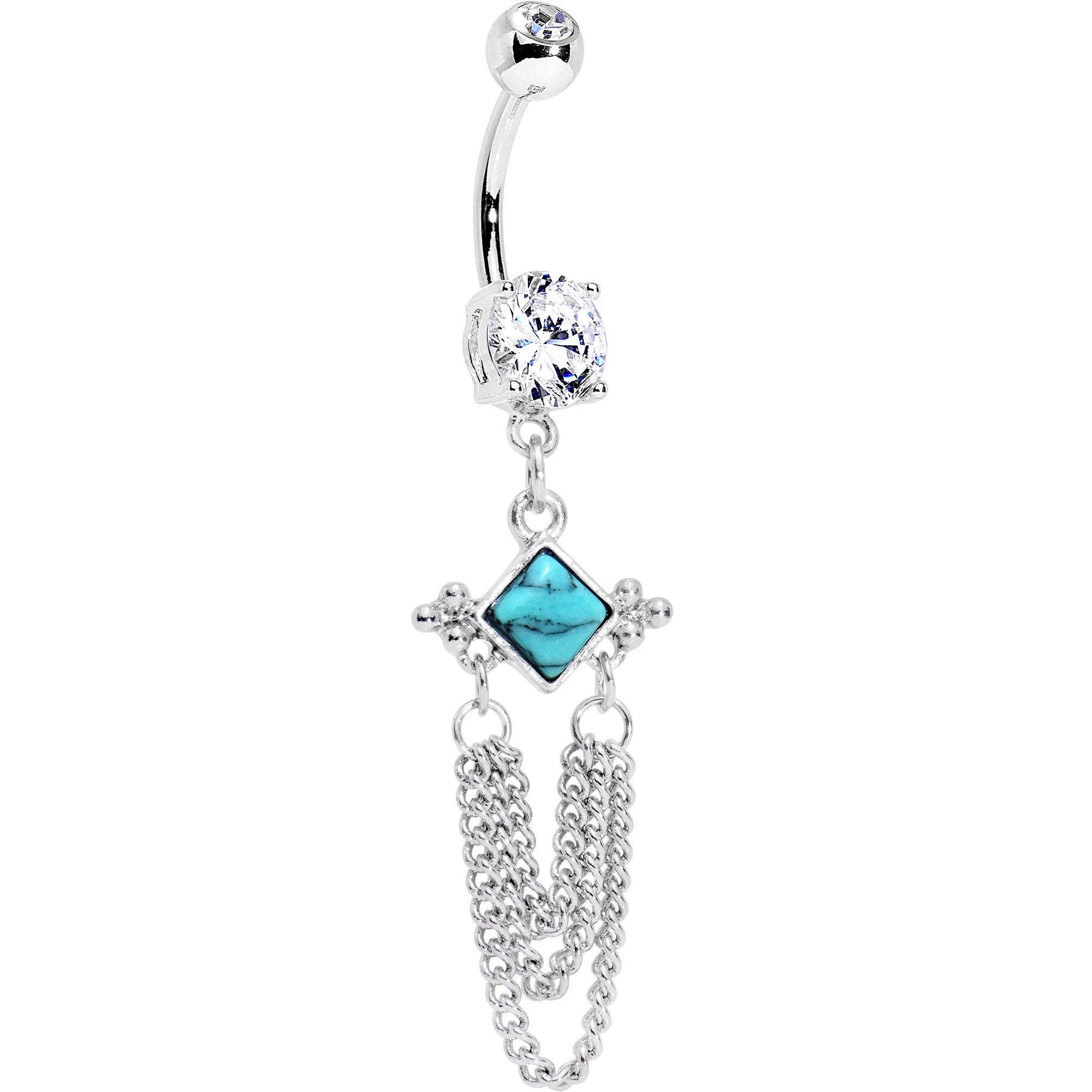 Clear Gem Faux Turquoise Southwest Dramatic Dangle Belly Ring