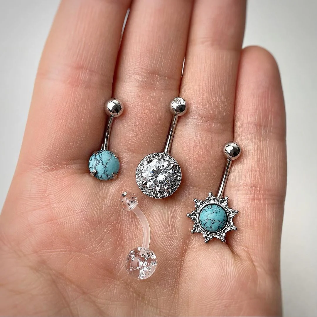 Clear Gem Faux Turquoise UV Glow Belly Ring Set of 4 - Image 2