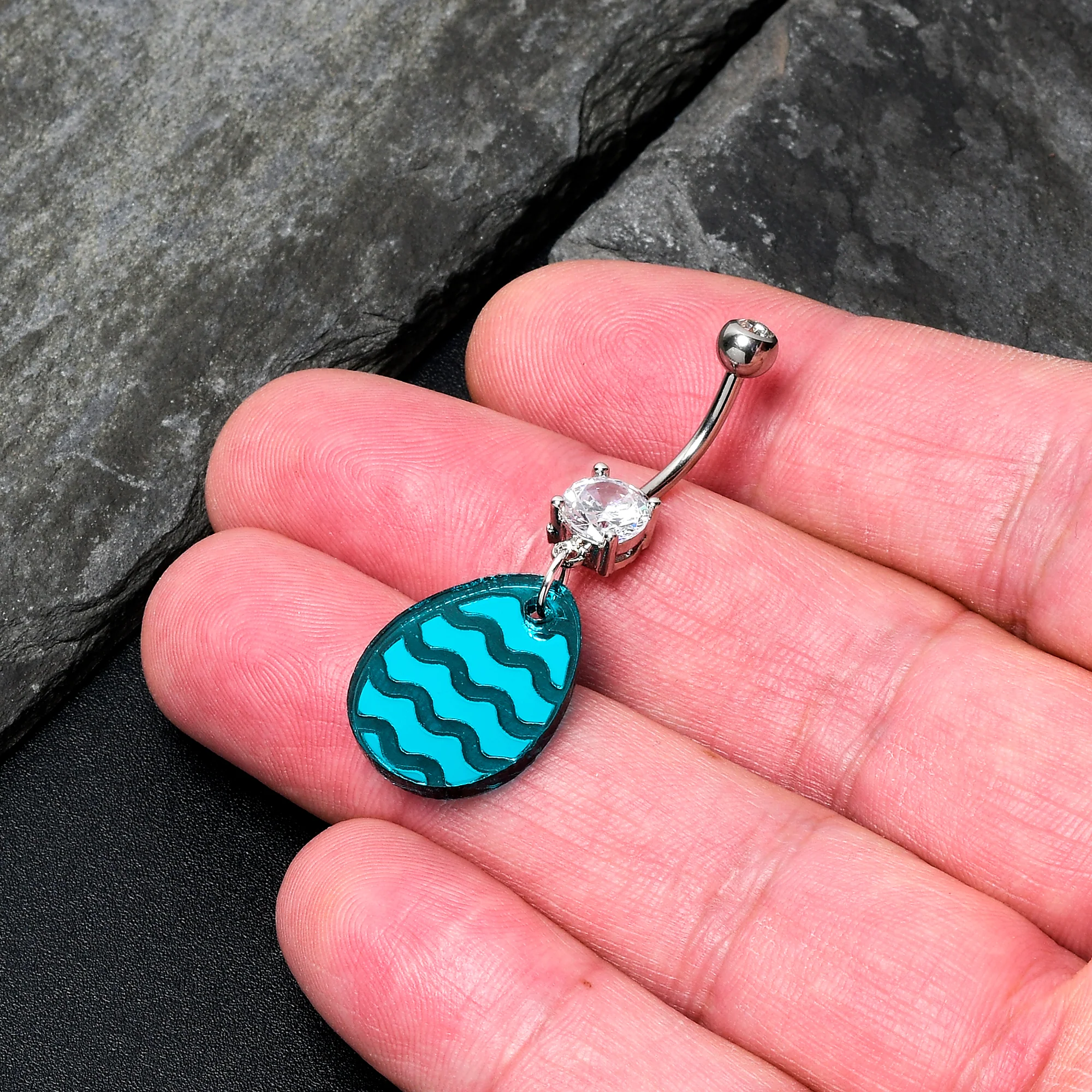 Clear Gem Festive Easter Decorated Egg Dangle Belly Ring - Image 2