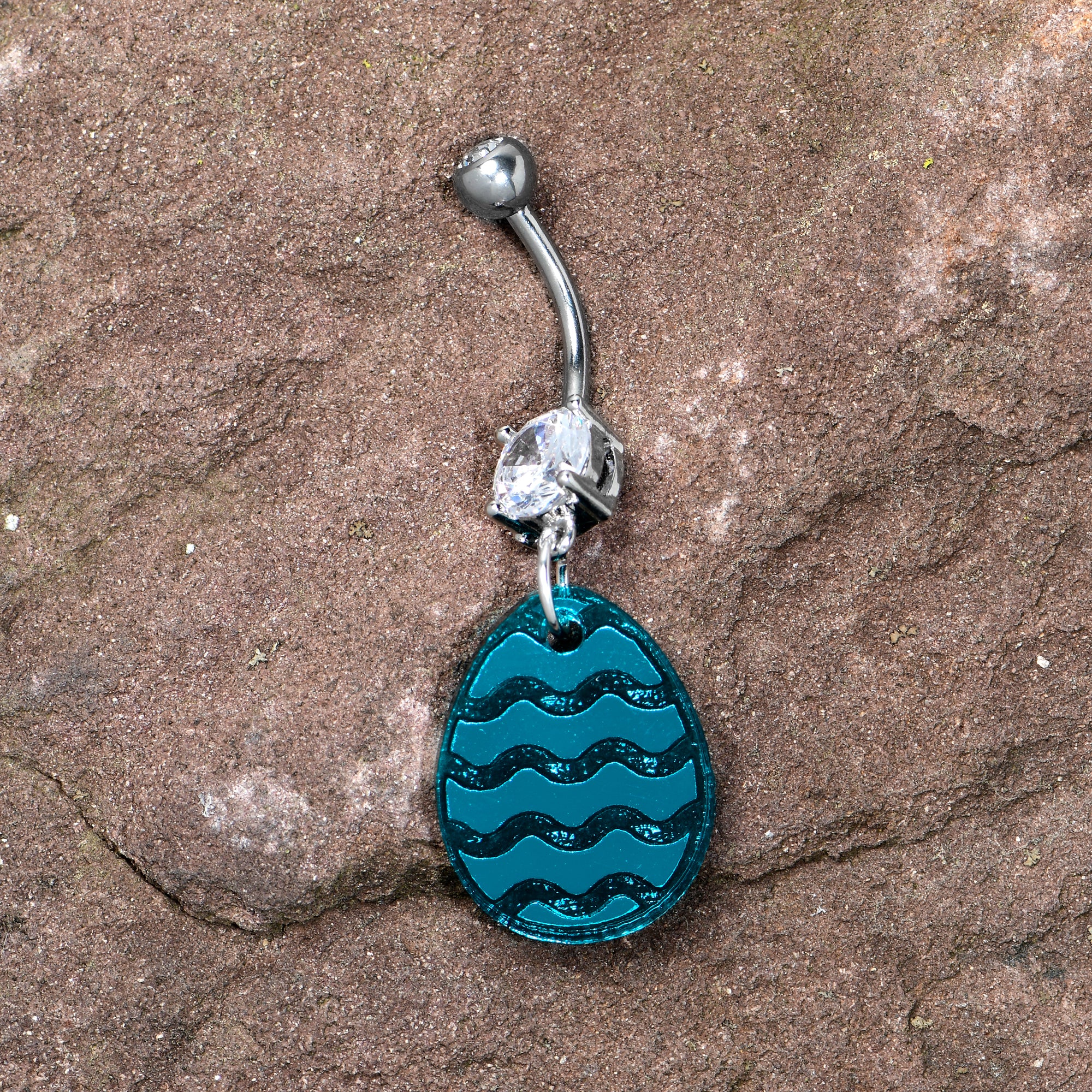 Clear Gem Festive Easter Decorated Egg Dangle Belly Ring - Image 5
