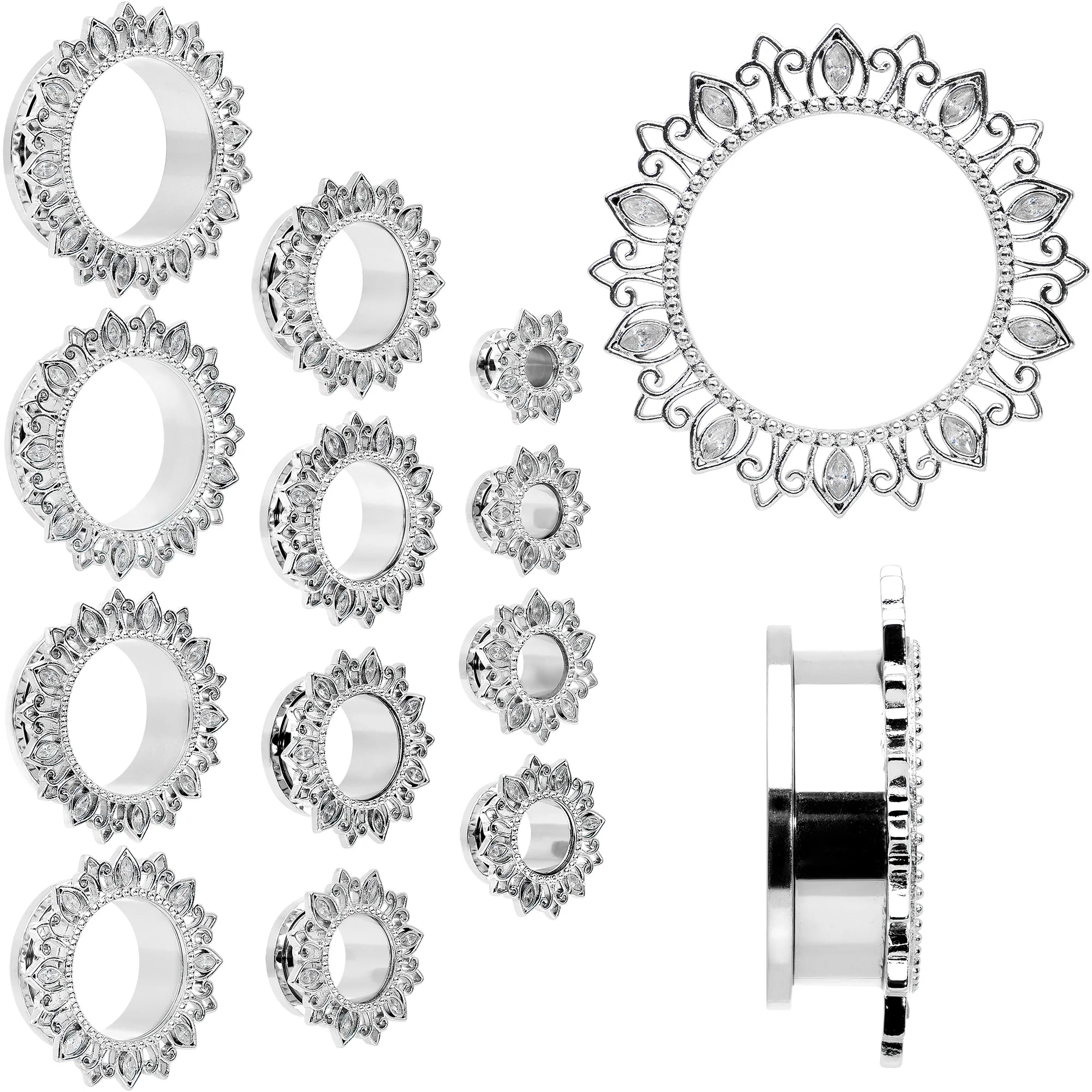 Clear Gem Floral Lotus Screw Fit Tunnel Plug Set