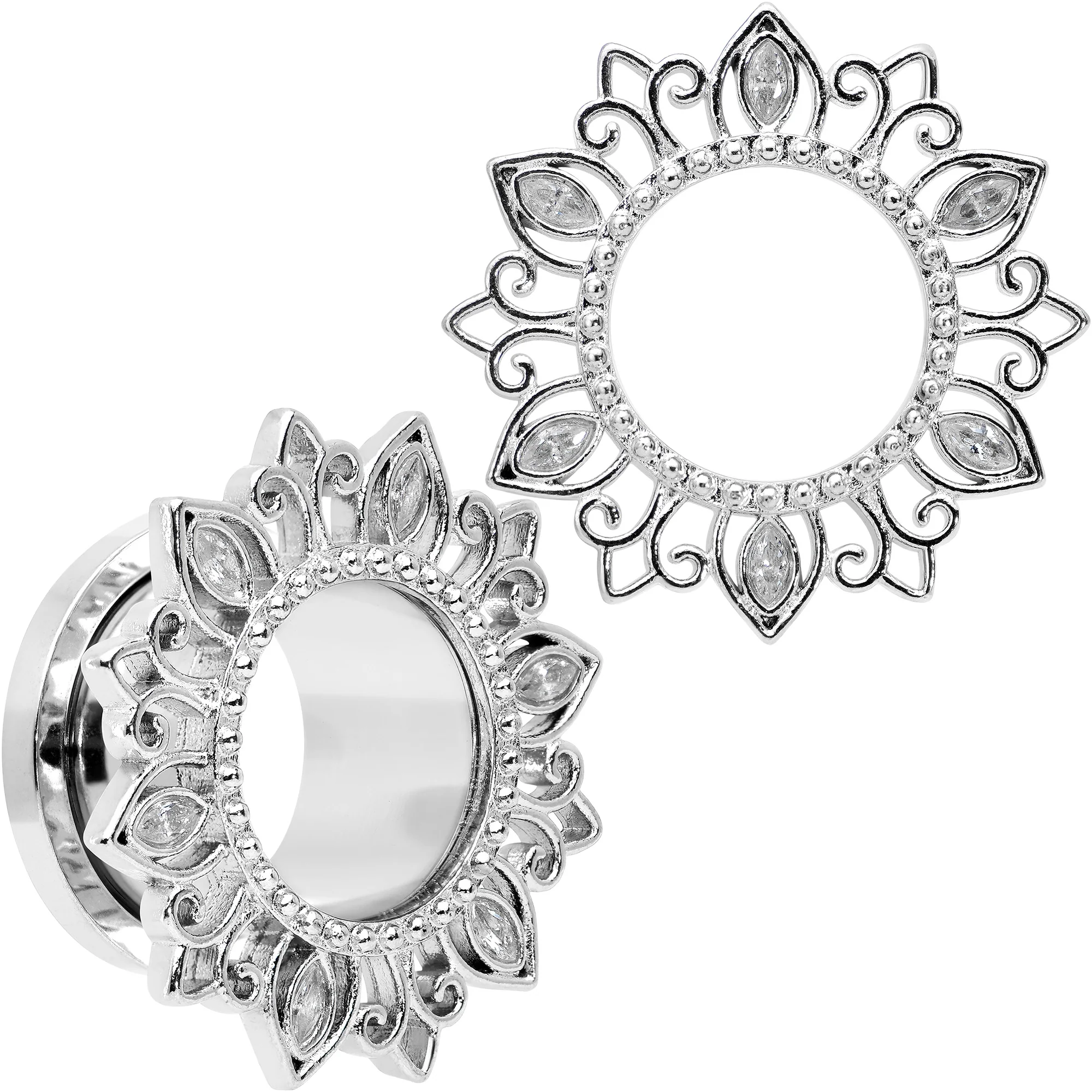 Clear Gem Floral Lotus Screw Fit Tunnel Plug Set - Image 10