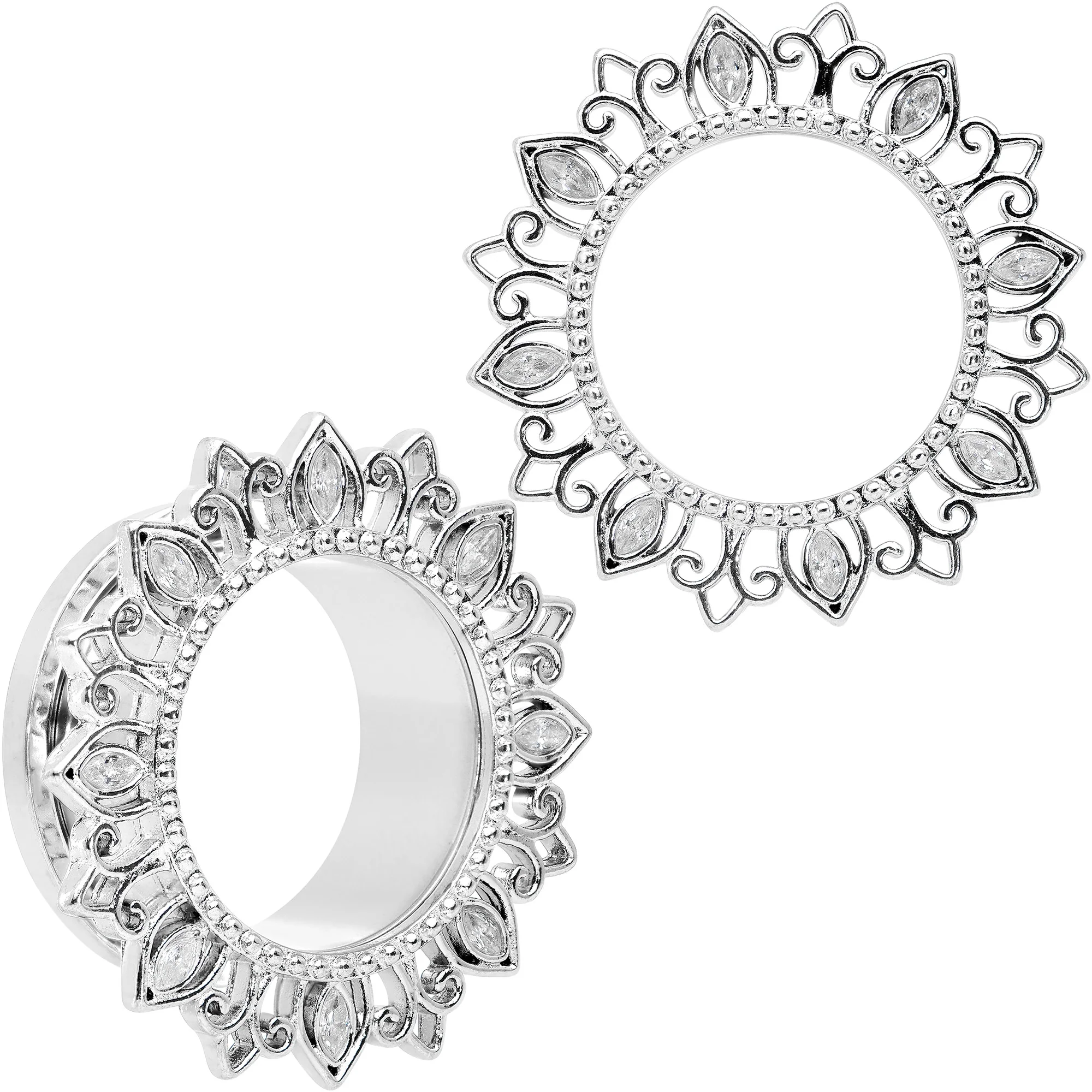 Clear Gem Floral Lotus Screw Fit Tunnel Plug Set - Image 14