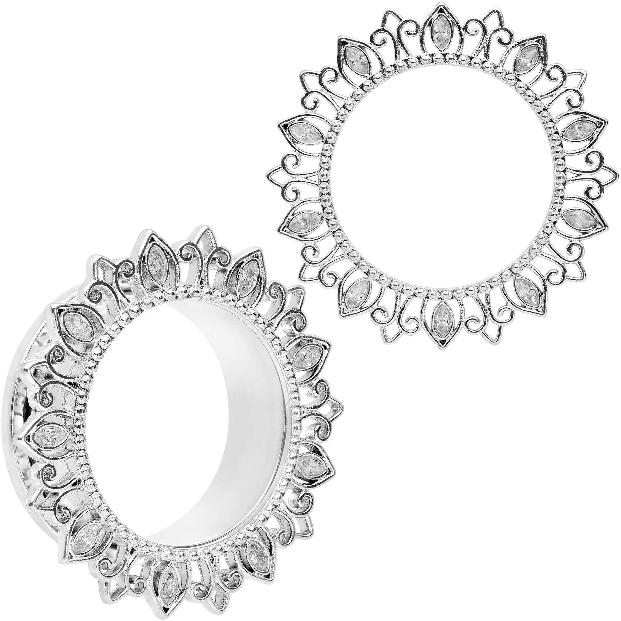 Clear Gem Floral Lotus Screw Fit Tunnel Plug Set - Image 16