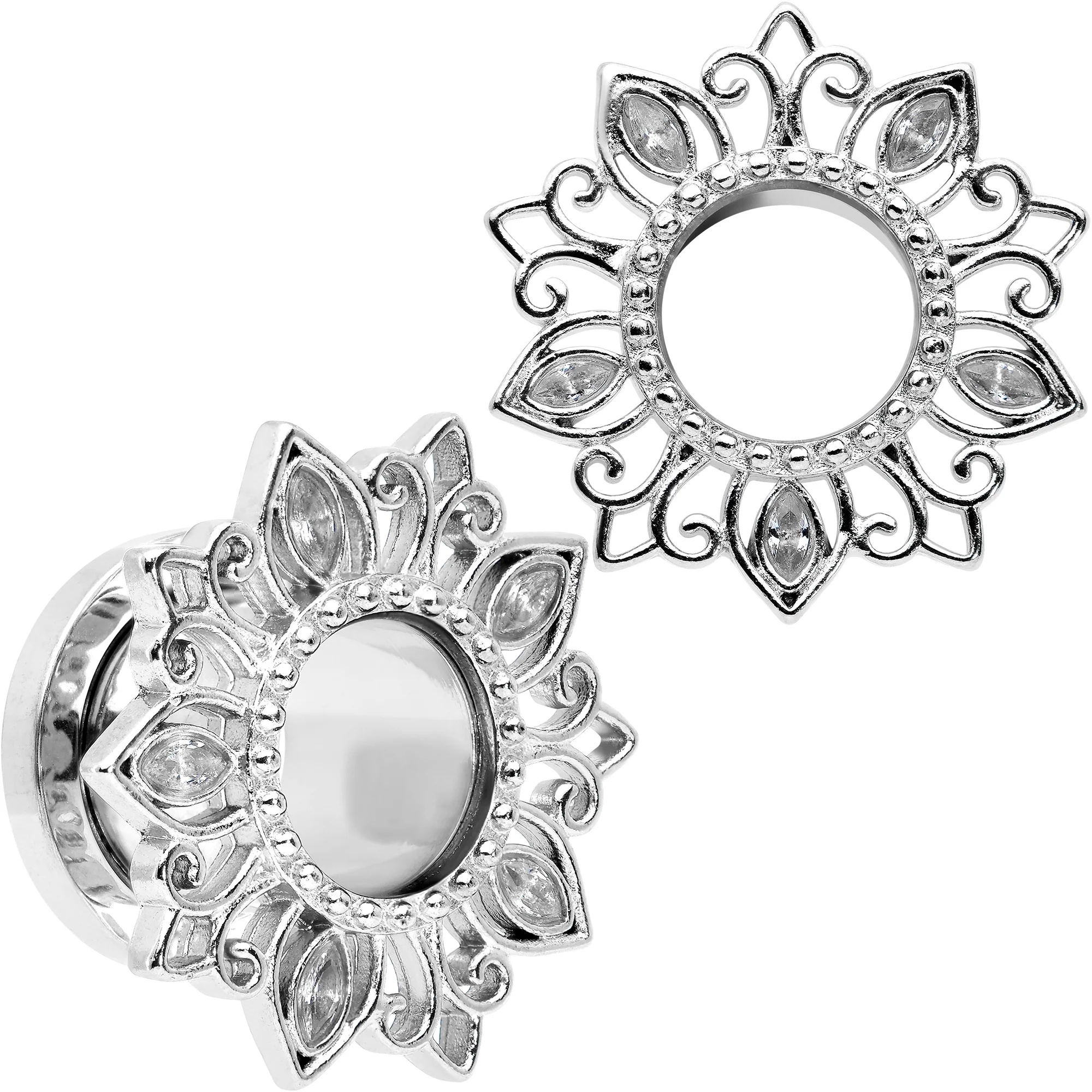 Clear Gem Floral Lotus Screw Fit Tunnel Plug Set - Image 5