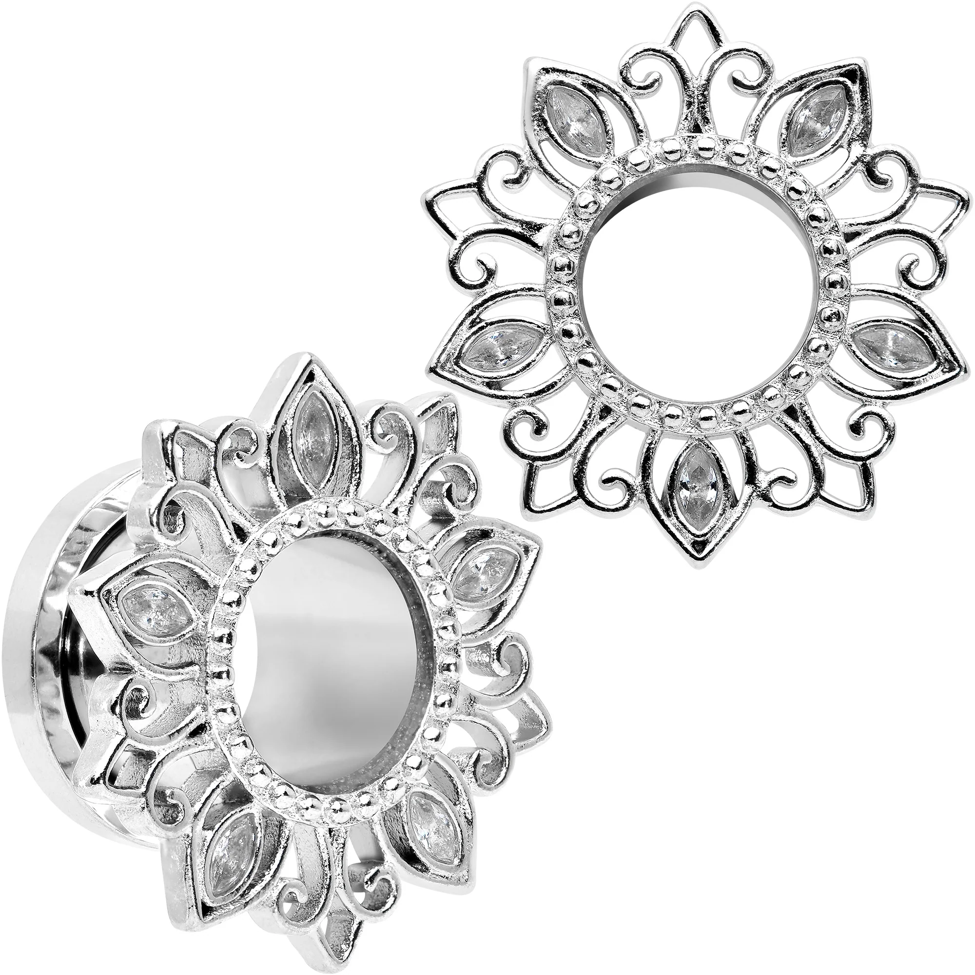 Clear Gem Floral Lotus Screw Fit Tunnel Plug Set - Image 8