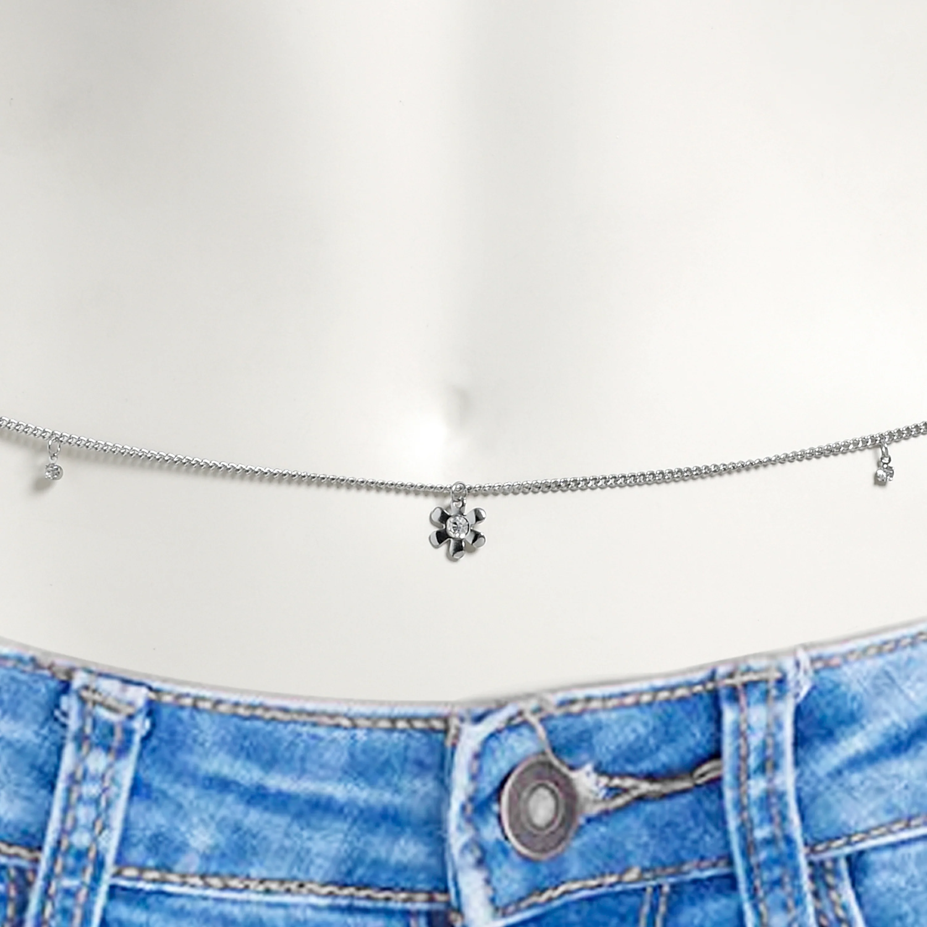 Clear Gem Flower Hippie Black Belly Chain - Image 2