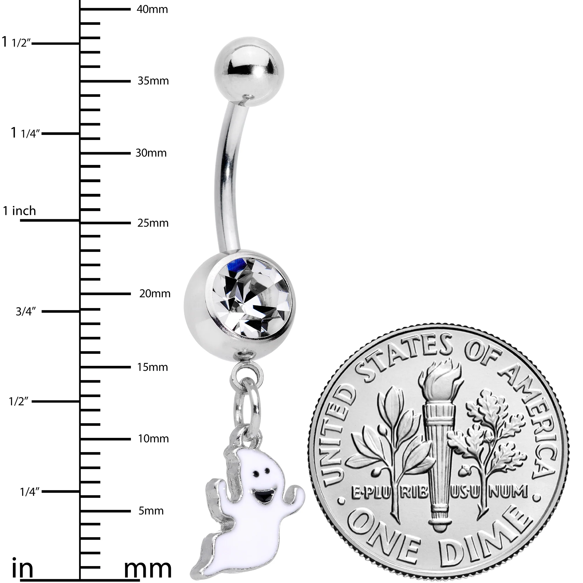 Clear Gem Fylying Halloween Ghost Dangle Belly Ring - Image 2