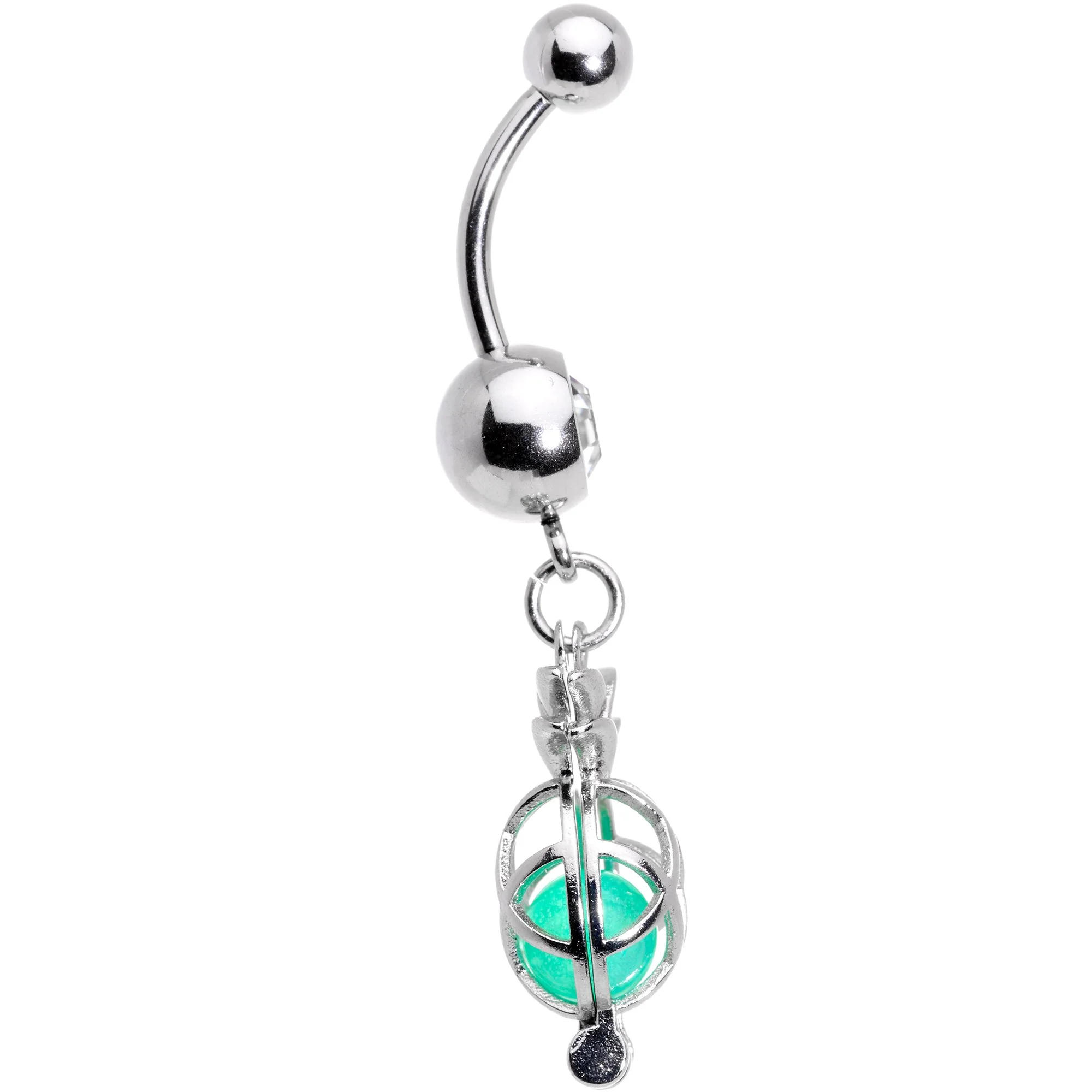 Clear Gem Glow in the Dark Pineapple Dangle Belly Ring - Image 2