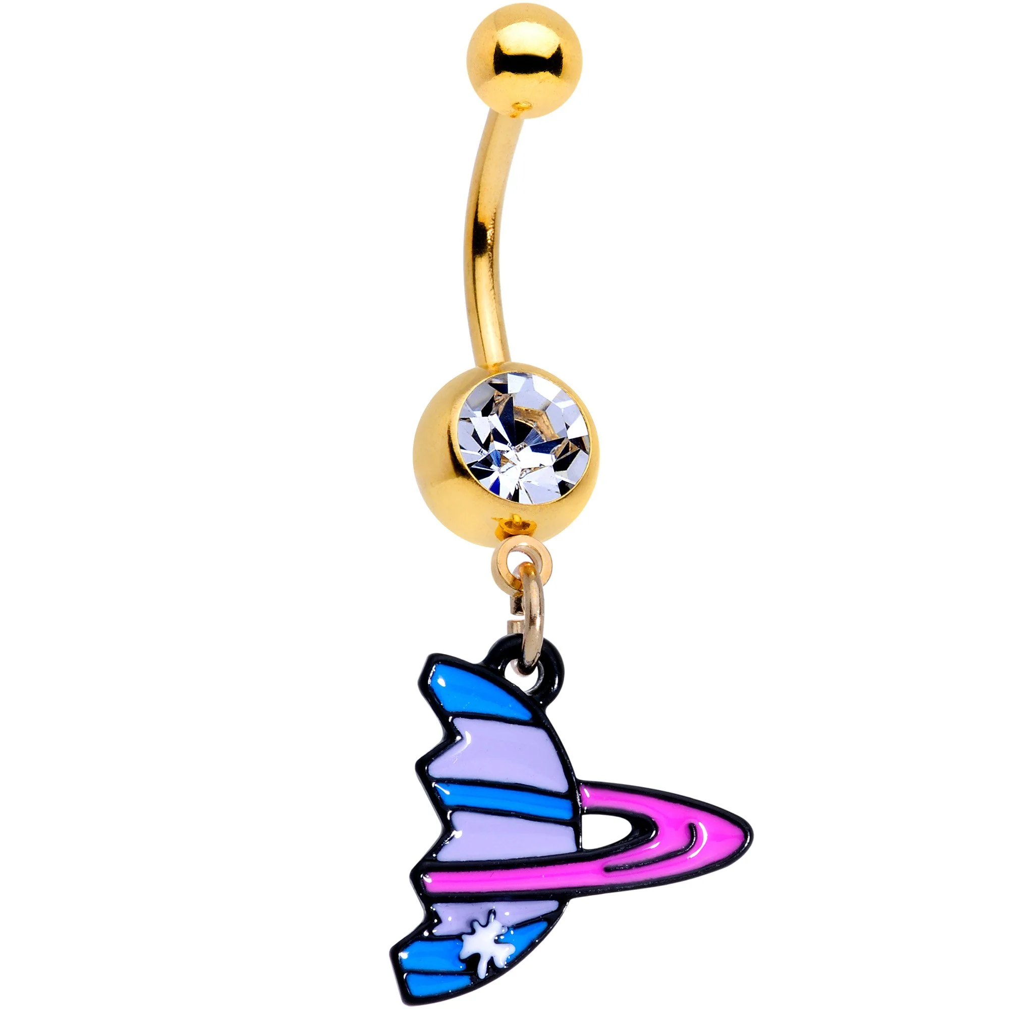 Clear Gem Gold PVD BFF Planet Best Friend Dangle Belly Ring Set of 2 - Image 4