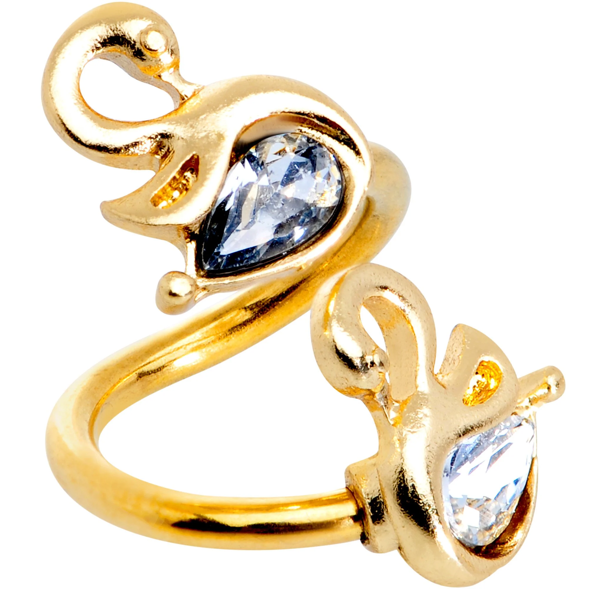 Clear Gem Gold PVD Twin Swans Spiral Twister Belly Ring - Image 2
