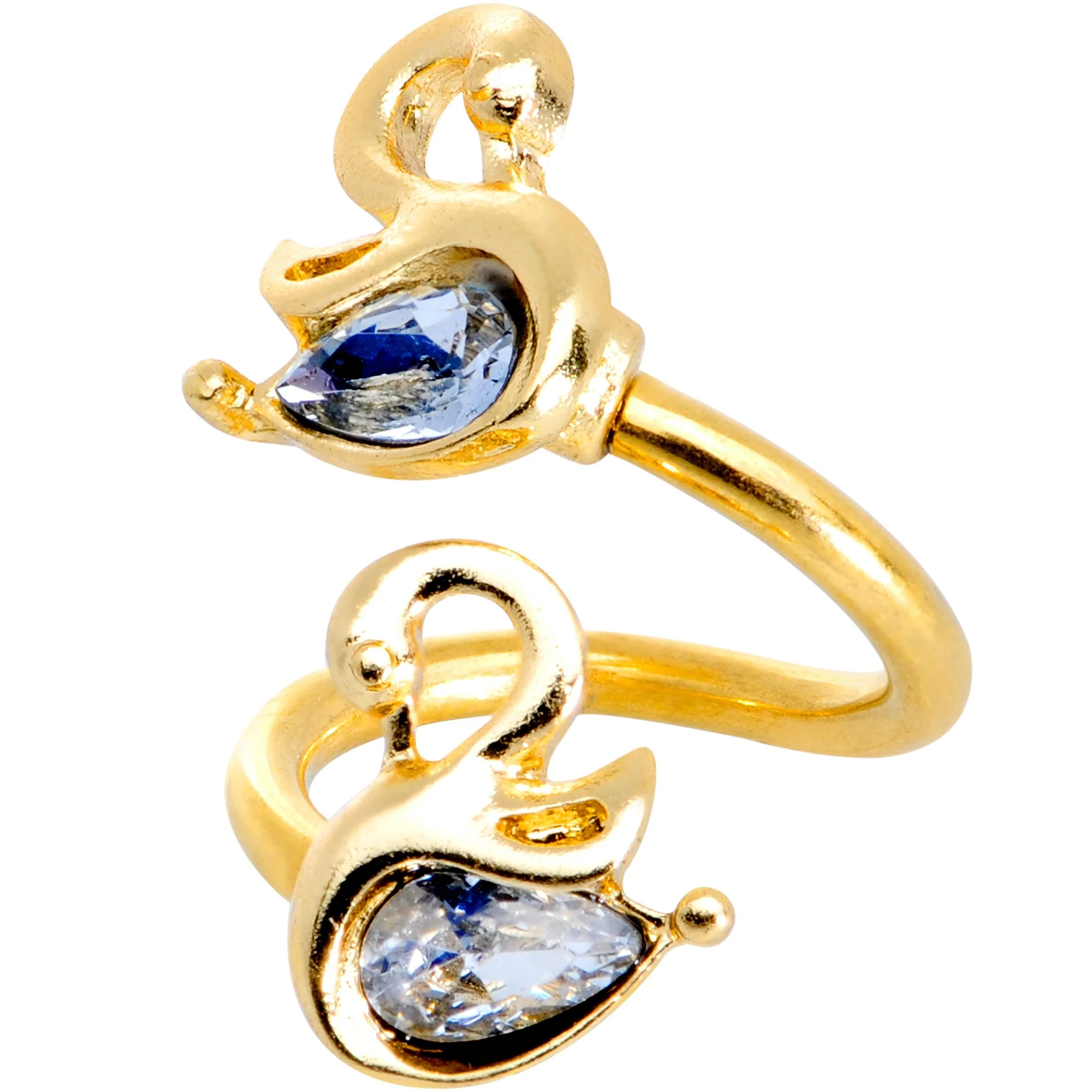 Clear Gem Gold PVD Twin Swans Spiral Twister Belly Ring - Image 3