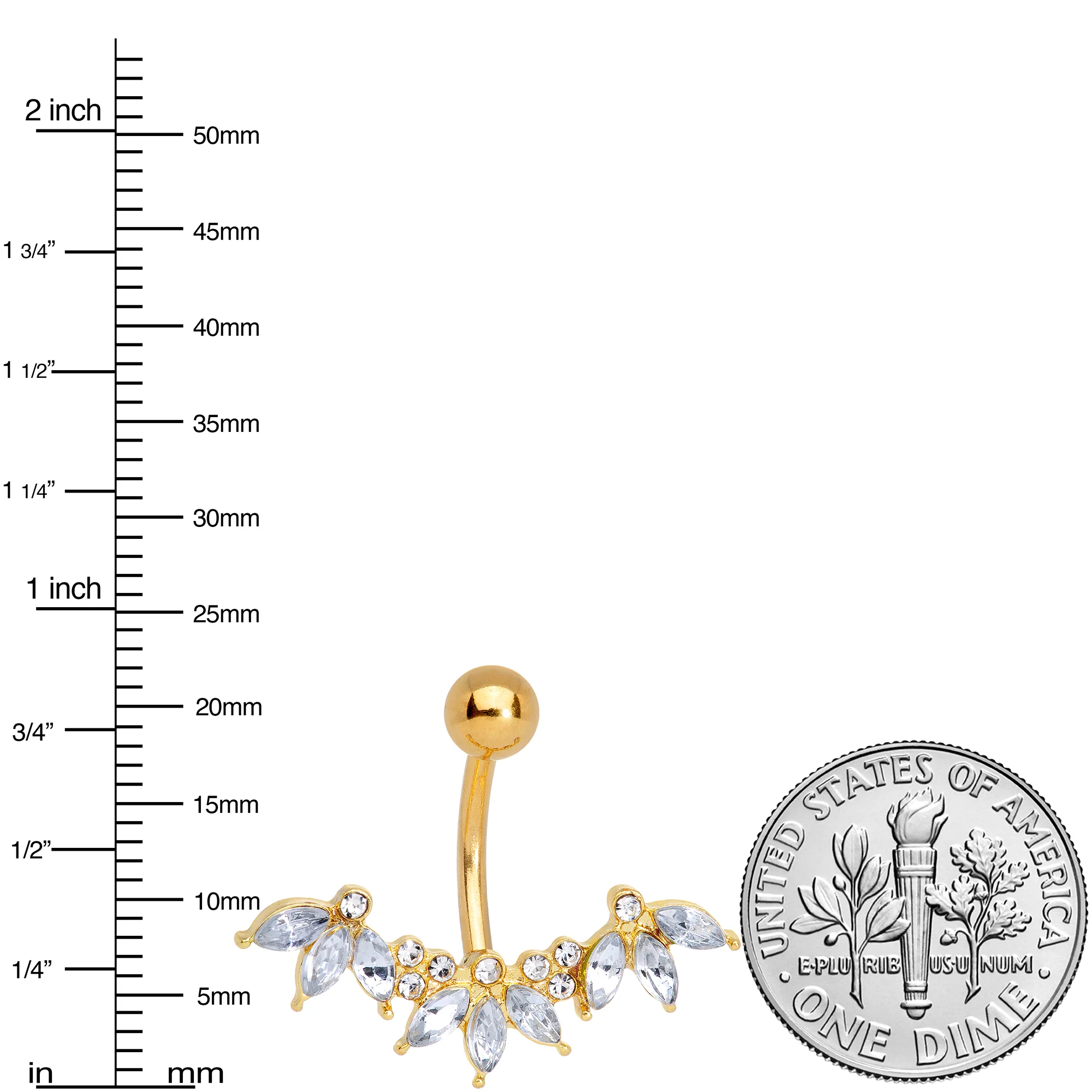 Clear Gem Gold Tone Anodized Comely Clusters Belly Ring - Image 2