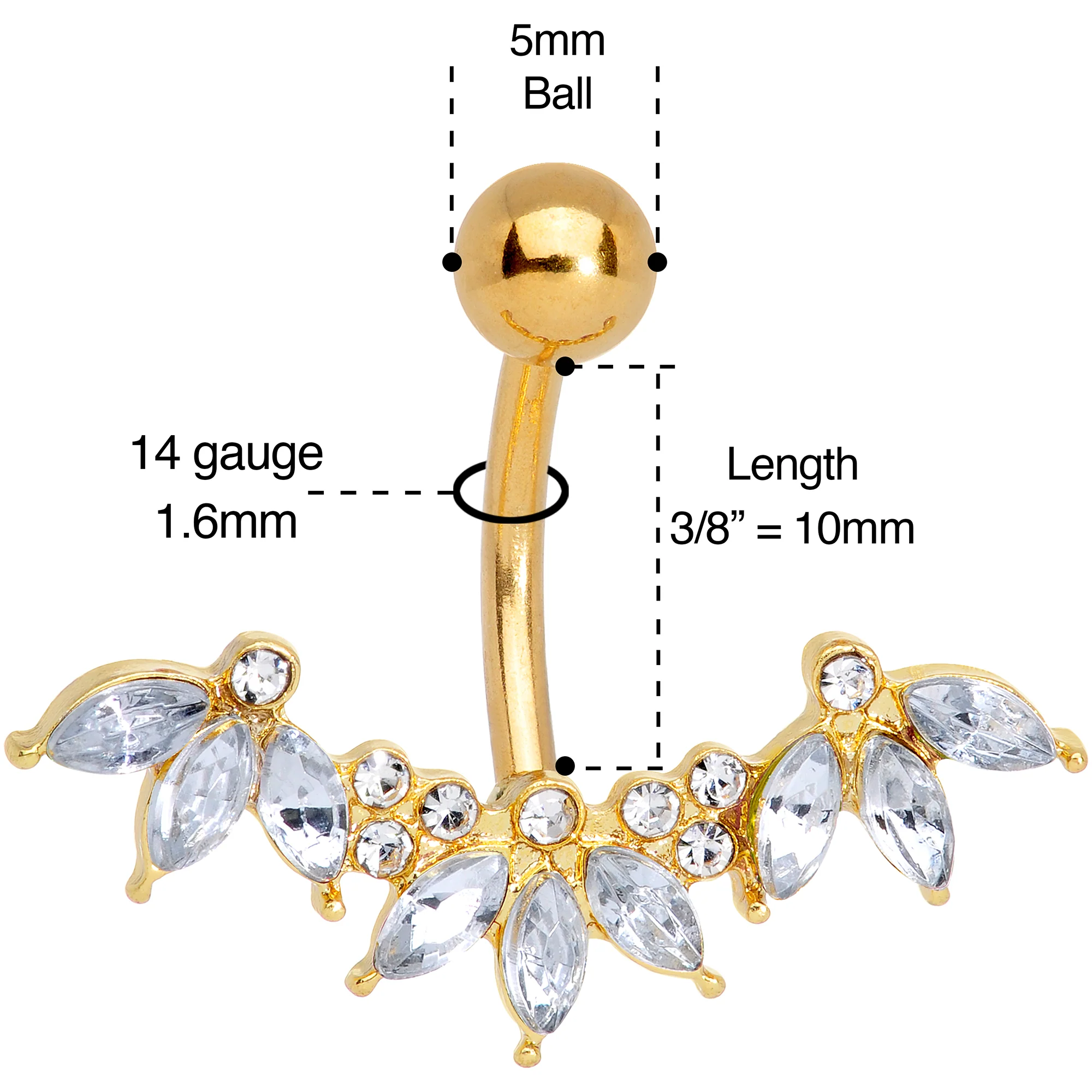 Clear Gem Gold Tone Anodized Comely Clusters Belly Ring - Image 3