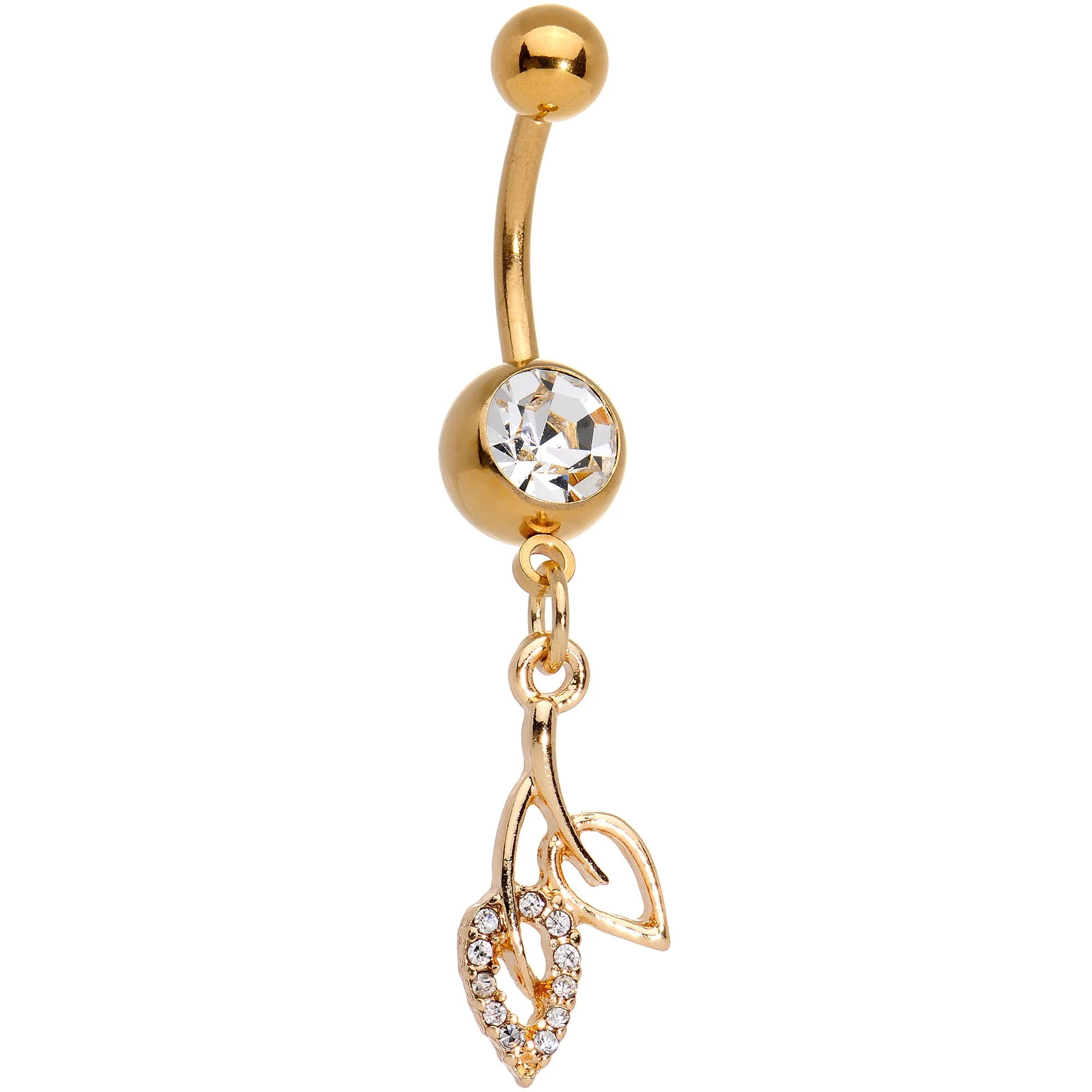 Clear Gem Gold Tone Anodized Leaves of Fall Dangle Belly Ring