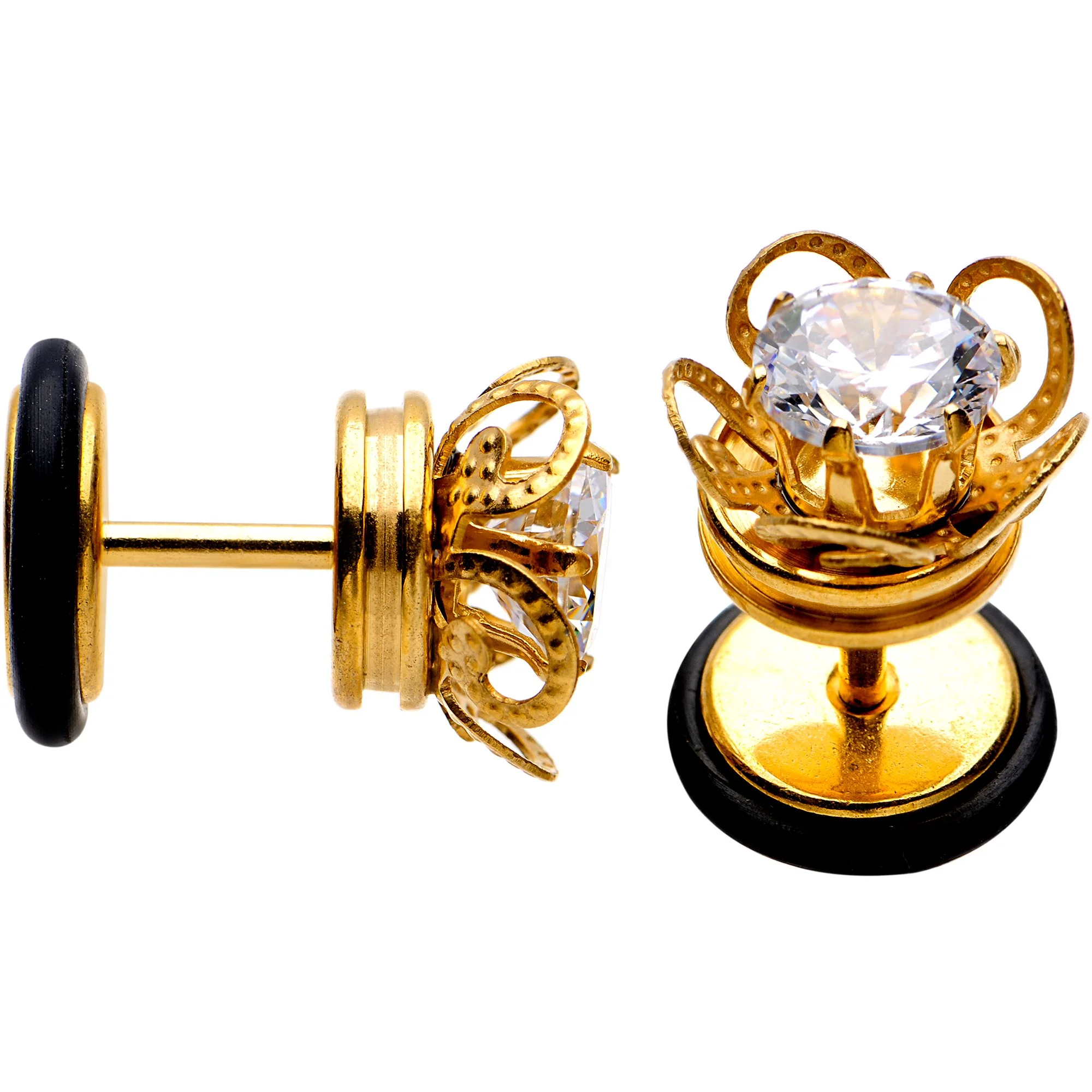 Clear Gem Gold Tone Anodized Swirl Cheater Plug Set - Image 2