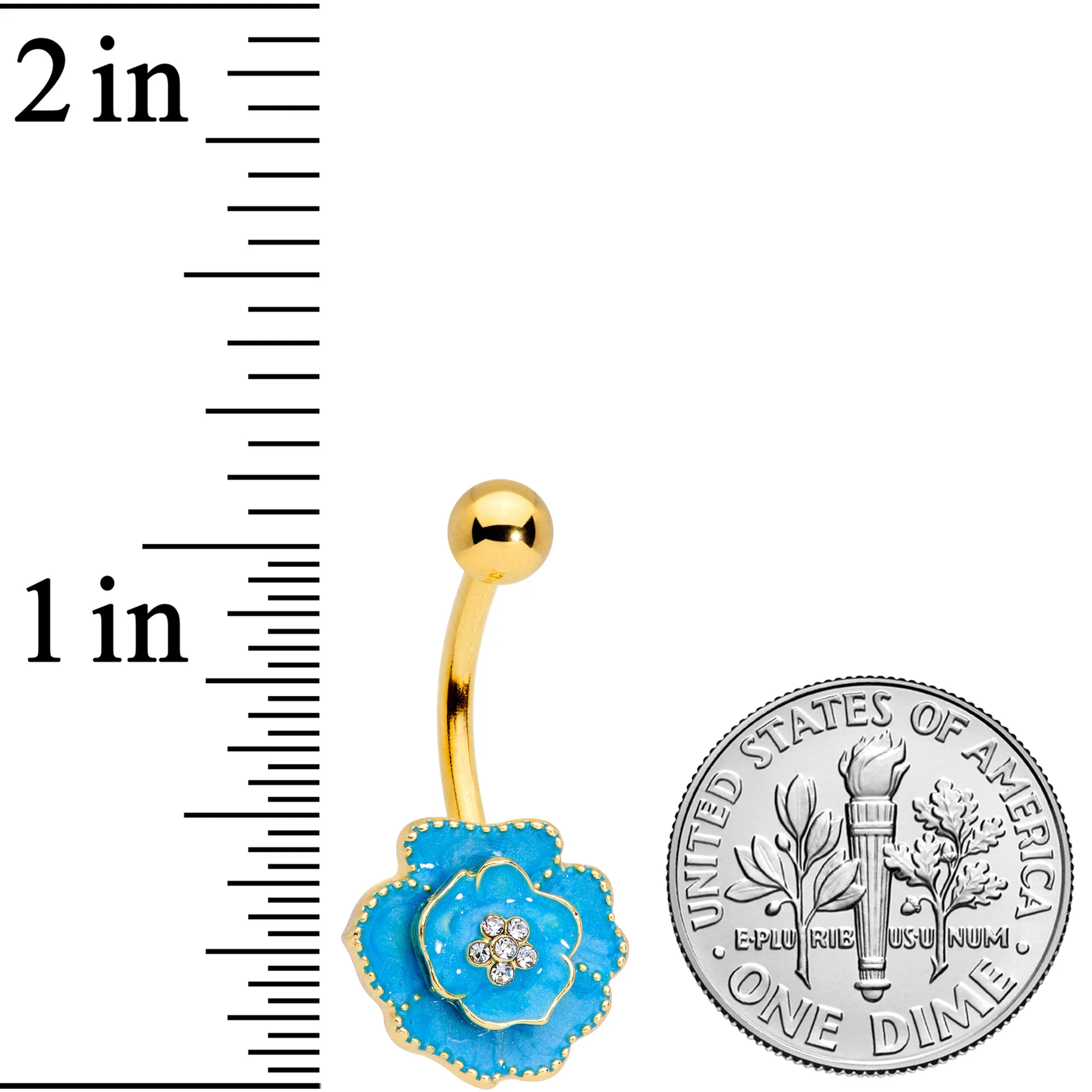 Clear Gem Gold Tone Aqua Rose Reversible Belly Ring - Image 3
