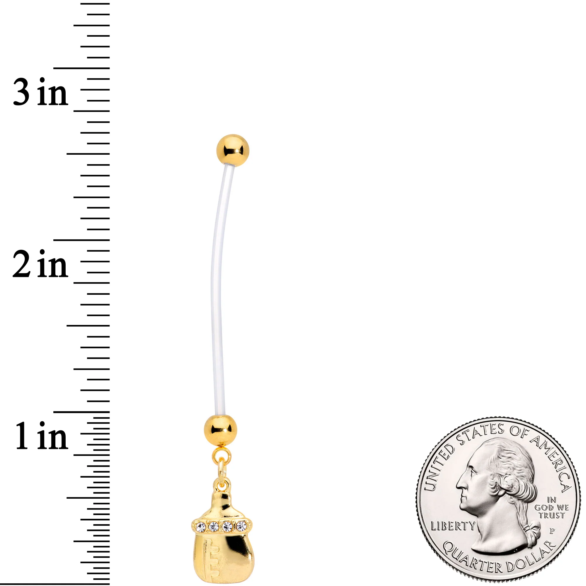 Clear Gem Gold Tone Baby Bottle Dangle Pregnancy Belly Ring - Image 3