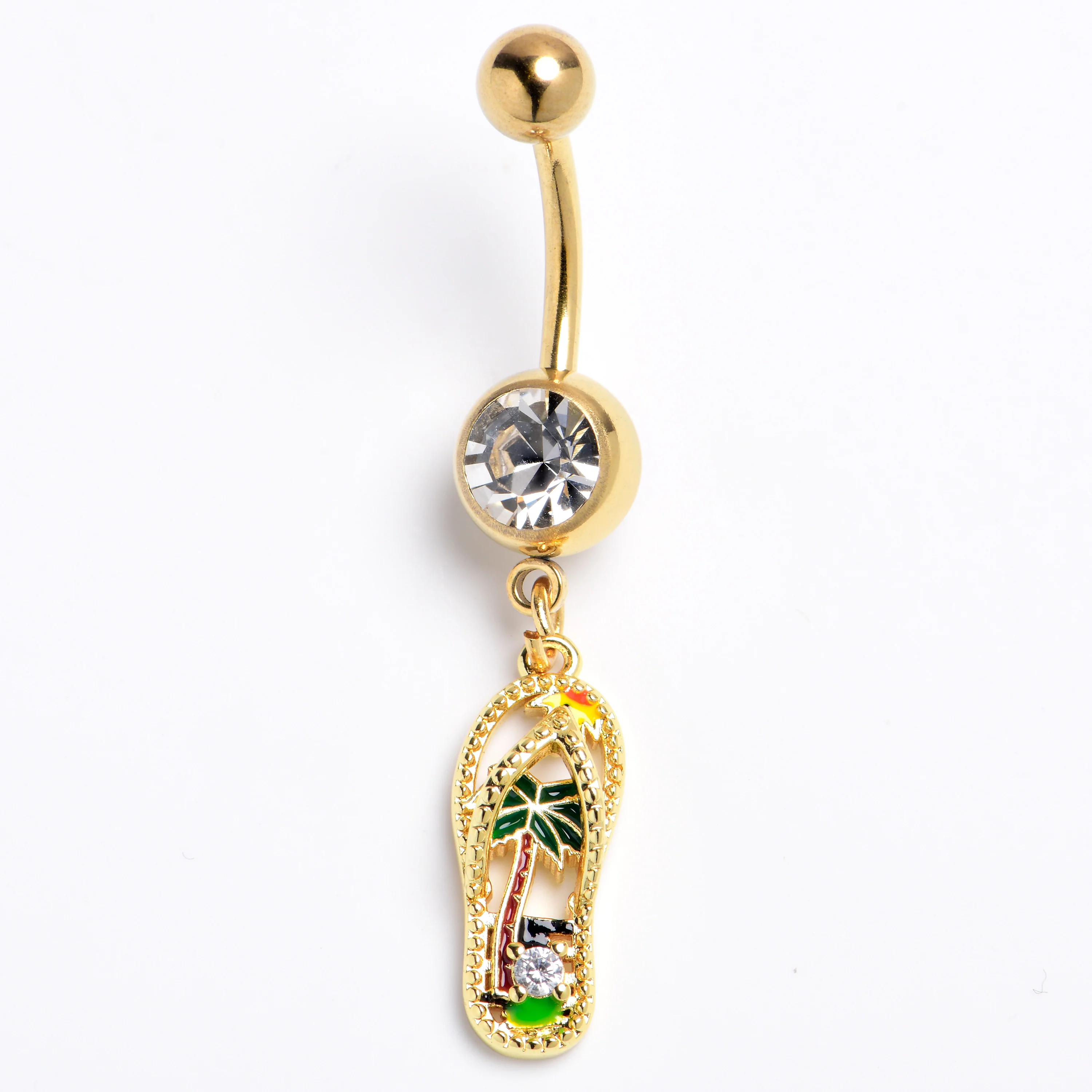 Clear Gem Gold Tone Beach Sandal Dangle Belly Ring - Image 2
