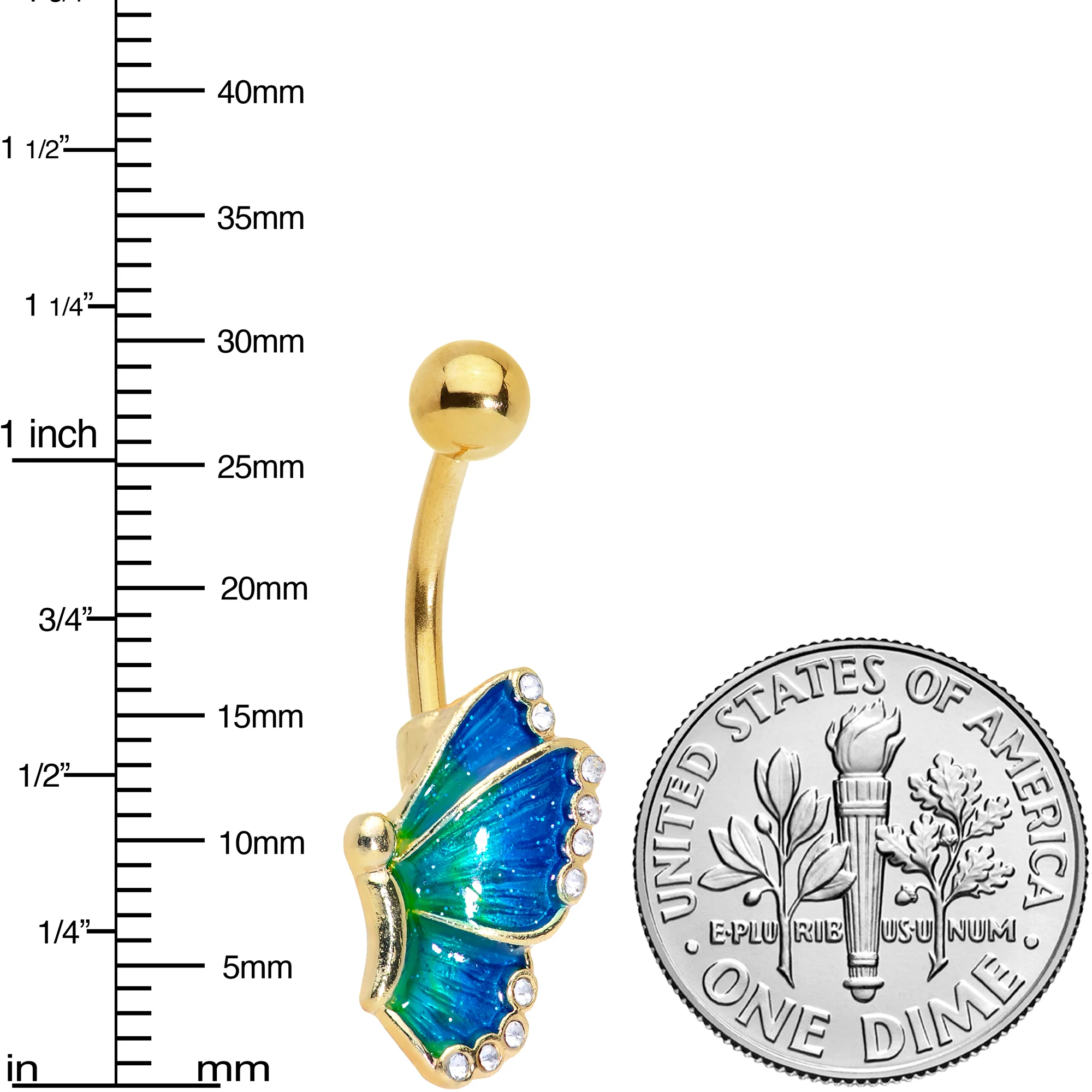 Clear Gem Gold Tone Beautiful Butterfly In Blue Belly Ring - Image 2