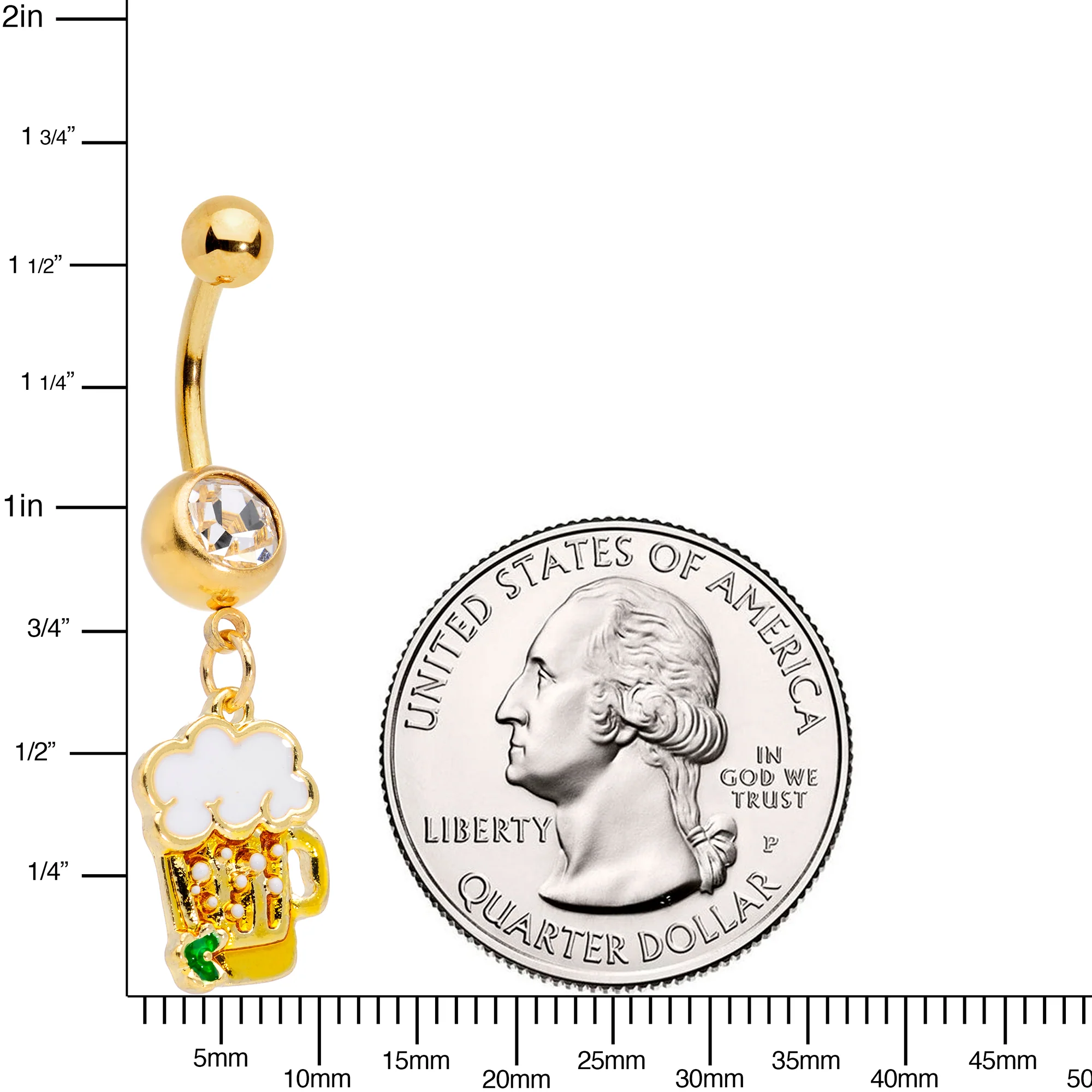 Clear Gem Gold Tone Beer Mug St Patricks Day Dangle Belly Ring - Image 2