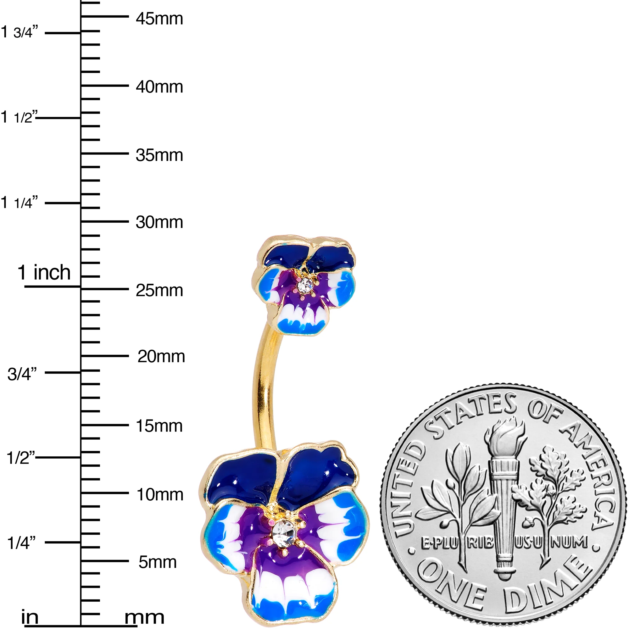 Clear Gem Gold Tone Blue Spring Flower Double Mount Belly Ring - Image 2