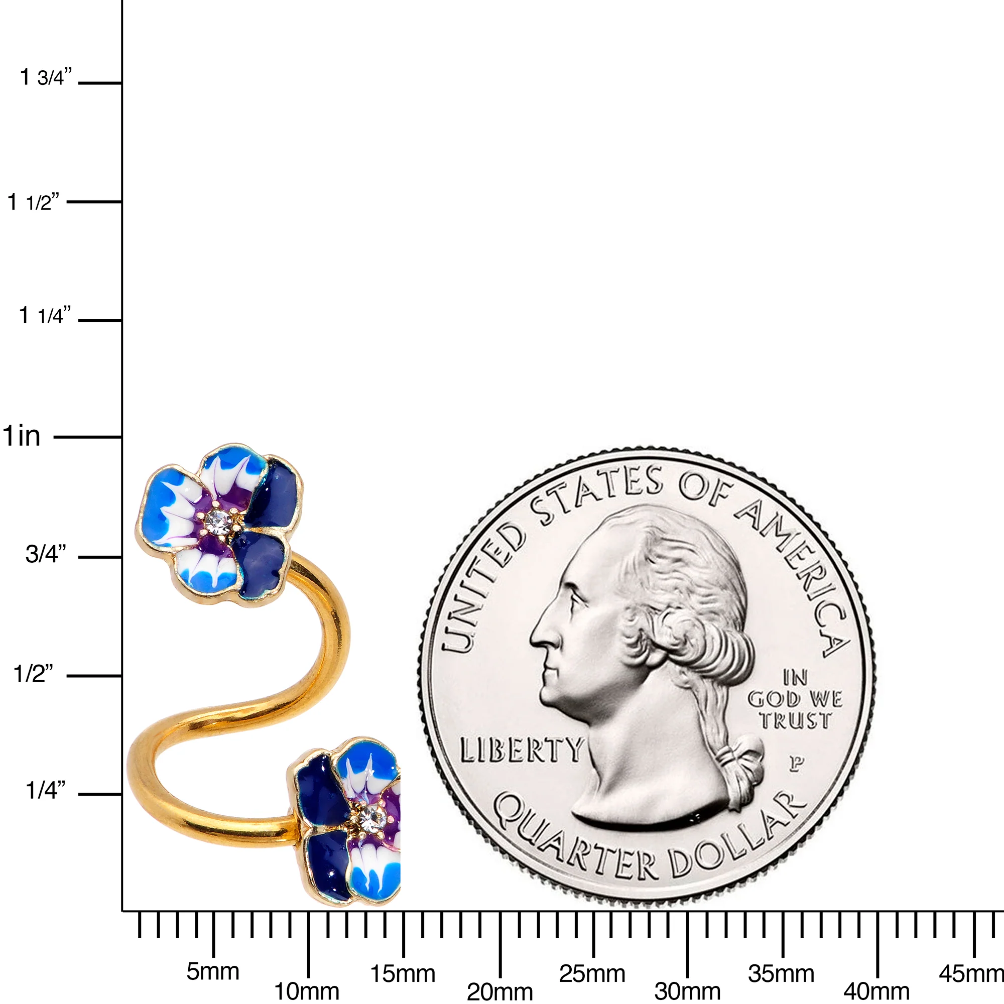 Clear Gem Gold Tone Blue Spring Flower Spiral Twister Belly Ring - Image 2