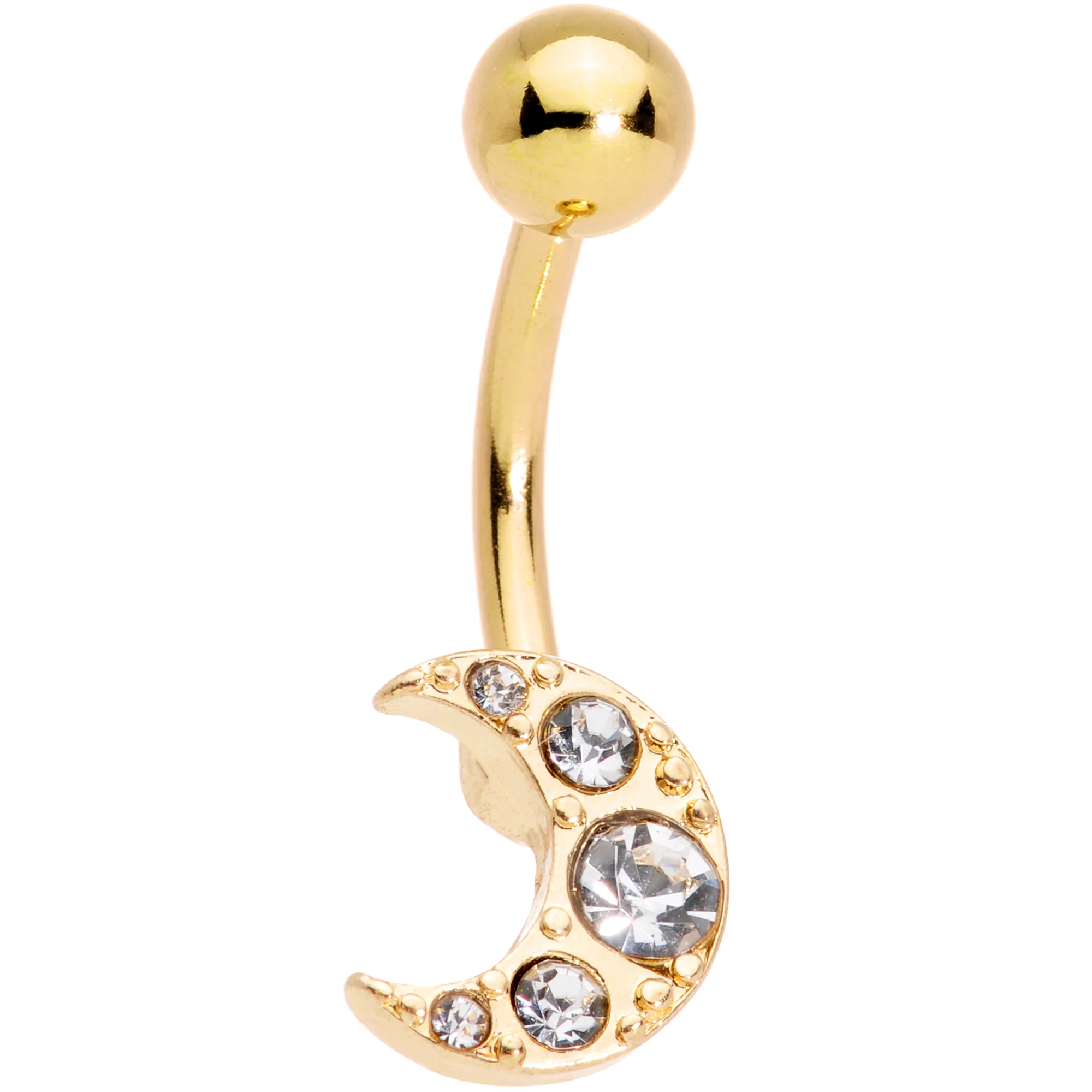 Clear Gem Gold Tone Celestial Moon Star Belly Ring Set of 3 - Image 3