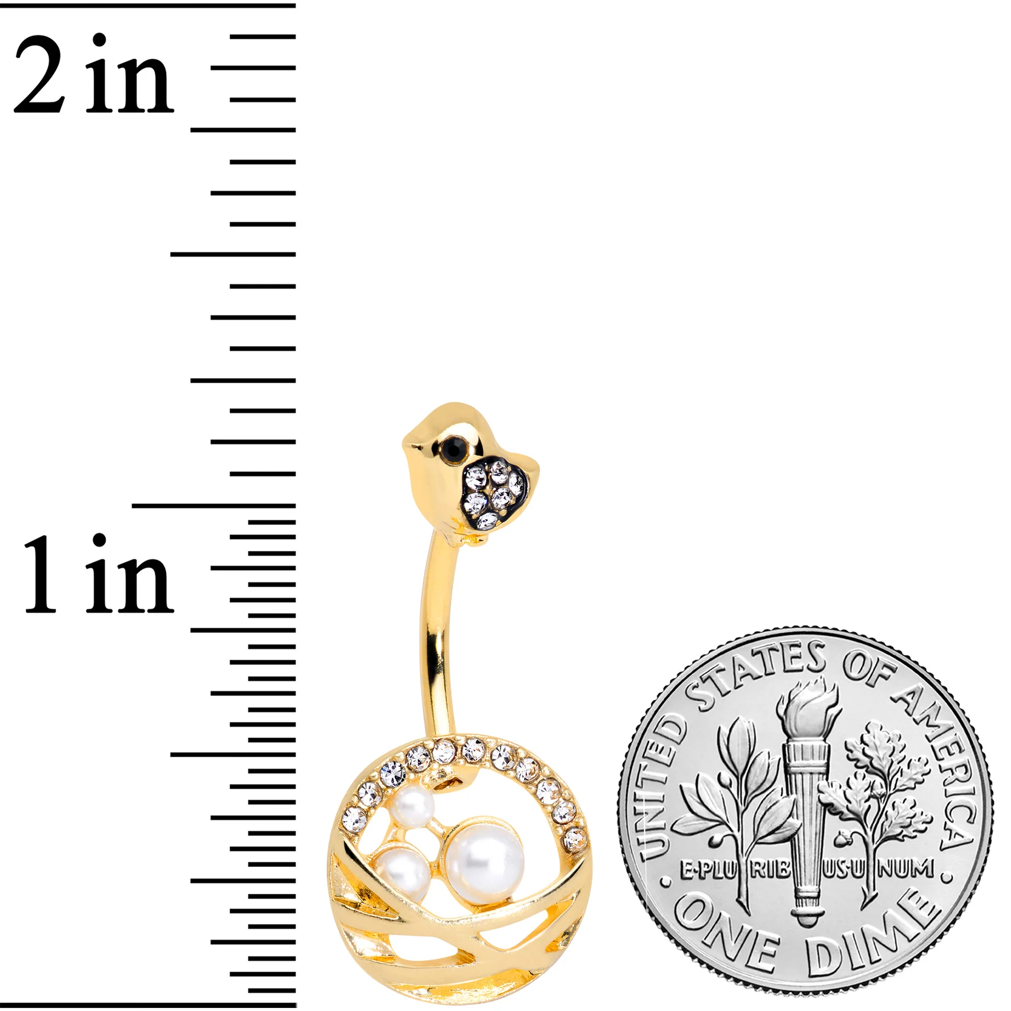 Clear Gem Gold Tone Chick Basket of Eggs Belly Ring - Image 2