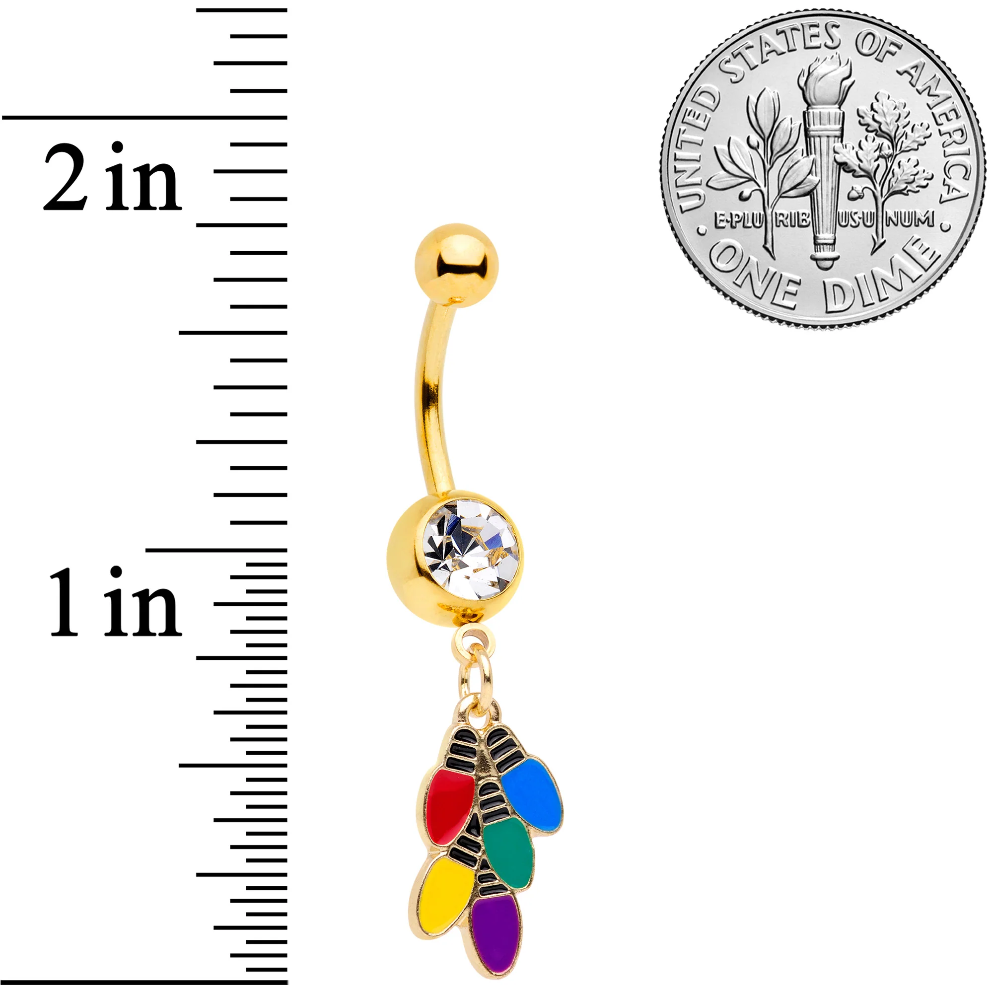 Clear Gem Gold Tone Christmas Lights Holiday Dangle Belly Ring - Image 5