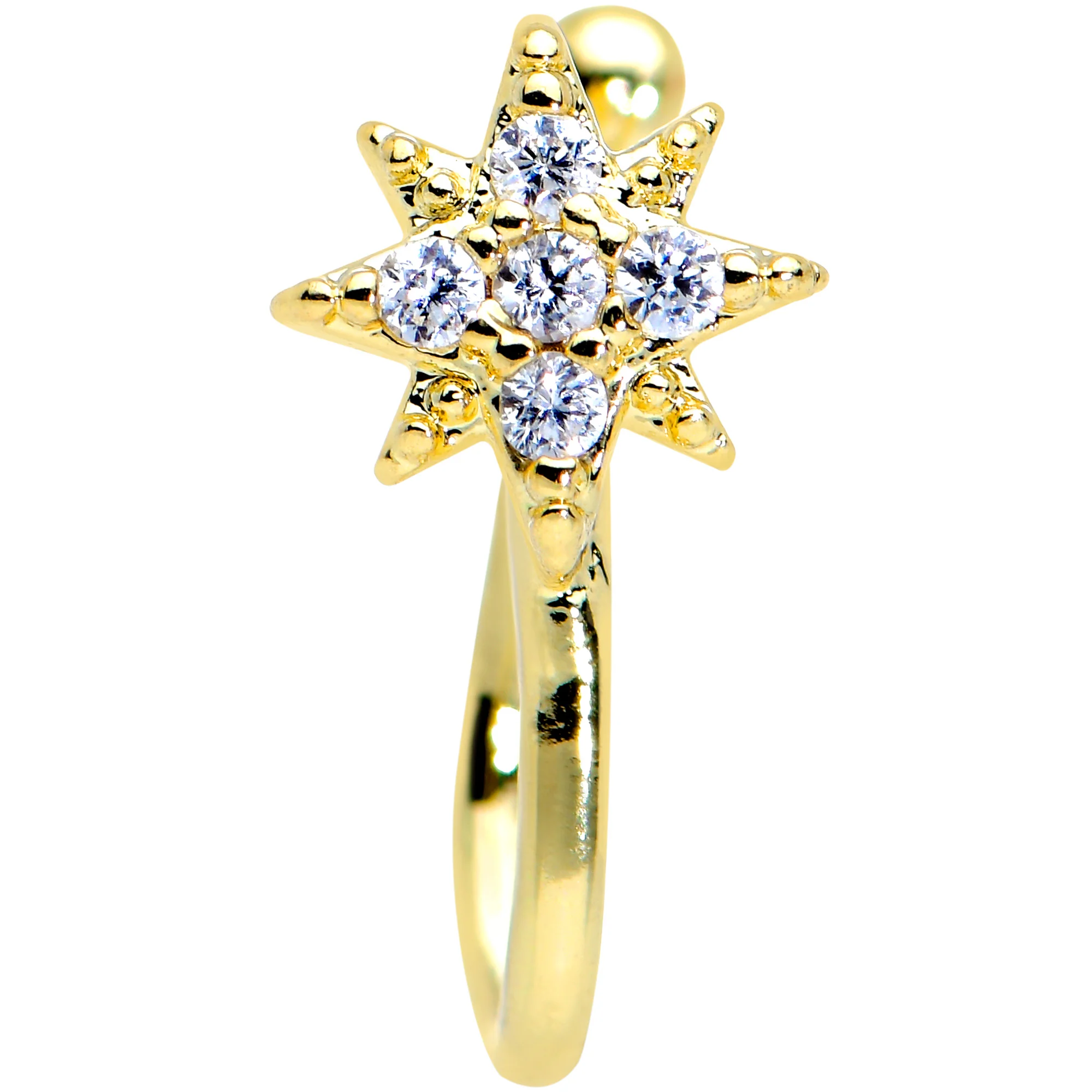 Clear Gem Gold Tone Compass Star Clip On Fake Nose Ring - Image 2