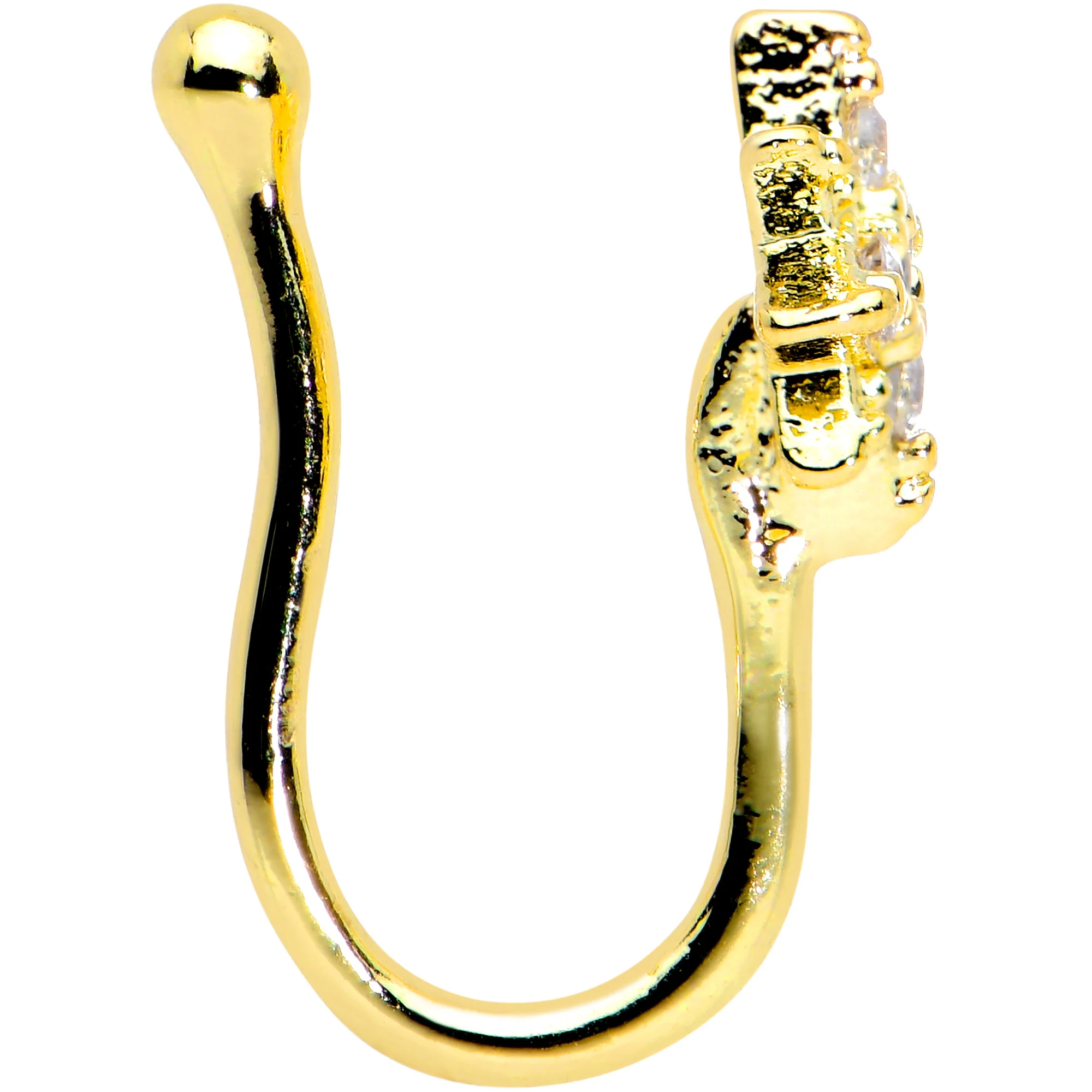 Clear Gem Gold Tone Compass Star Clip On Fake Nose Ring - Image 3