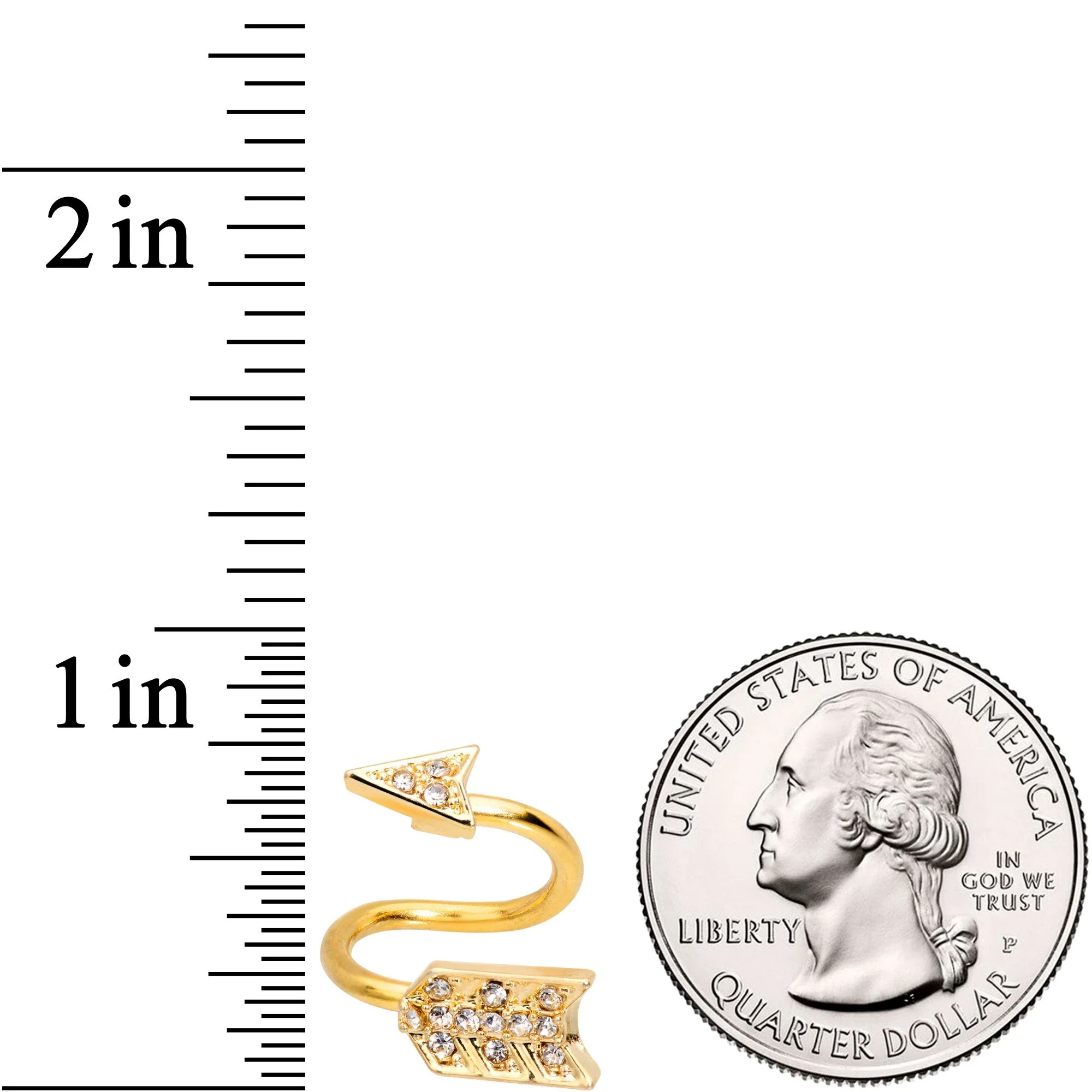 Clear Gem Gold Tone Cupids Arrow Spiral Twister Belly Ring - Image 2