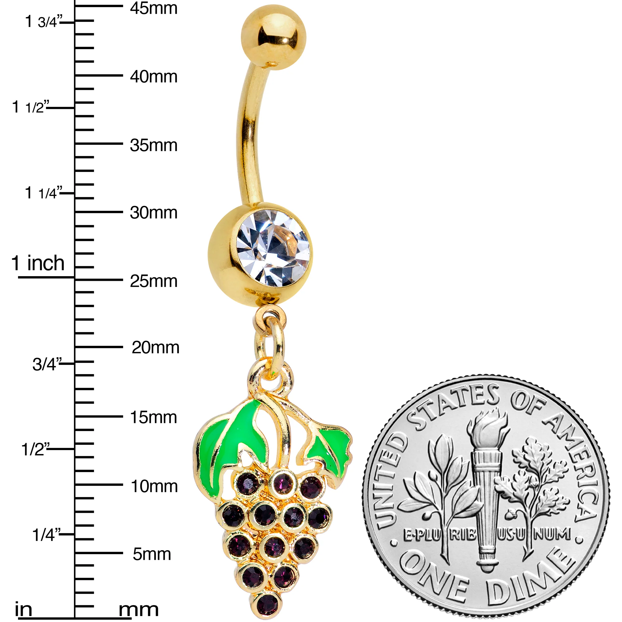 Clear Gem Gold Tone Delicious Grapes Dangle Belly Ring - Image 2